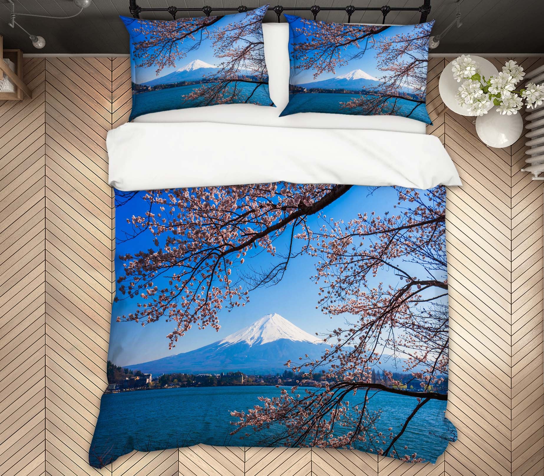 3D Snow Mountain Flower Branch 60233 Bed Pillowcases Quilt