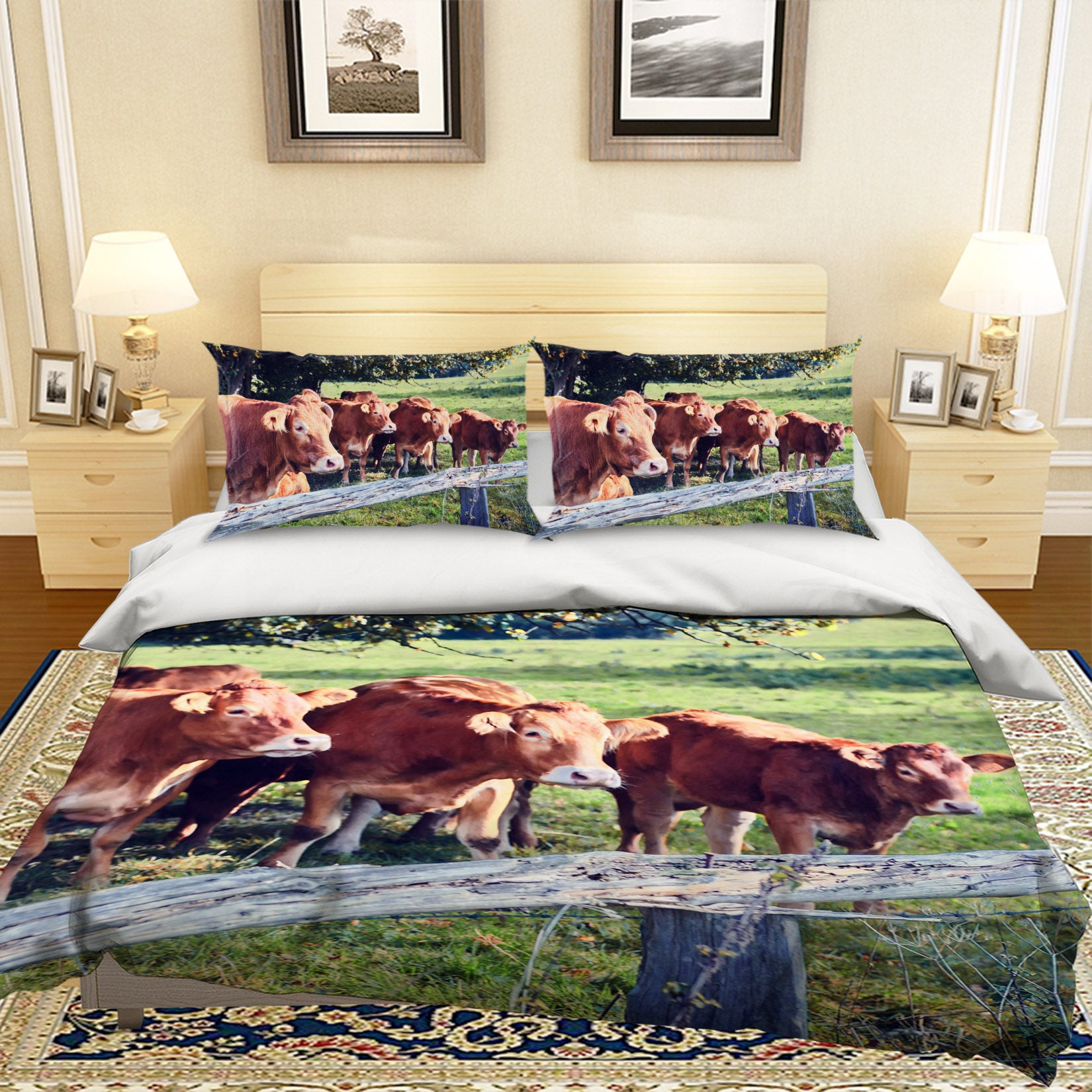 3D Tree Red Cow 046 Bed Pillowcases Quilt