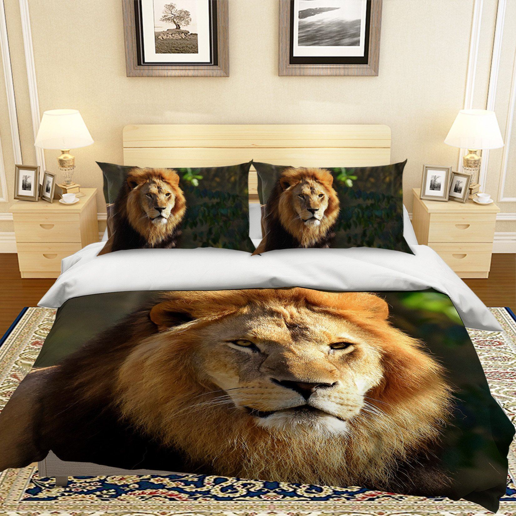 3D Lion Head 1975 Bed Pillowcases Quilt Quiet Covers AJ Creativity Home 
