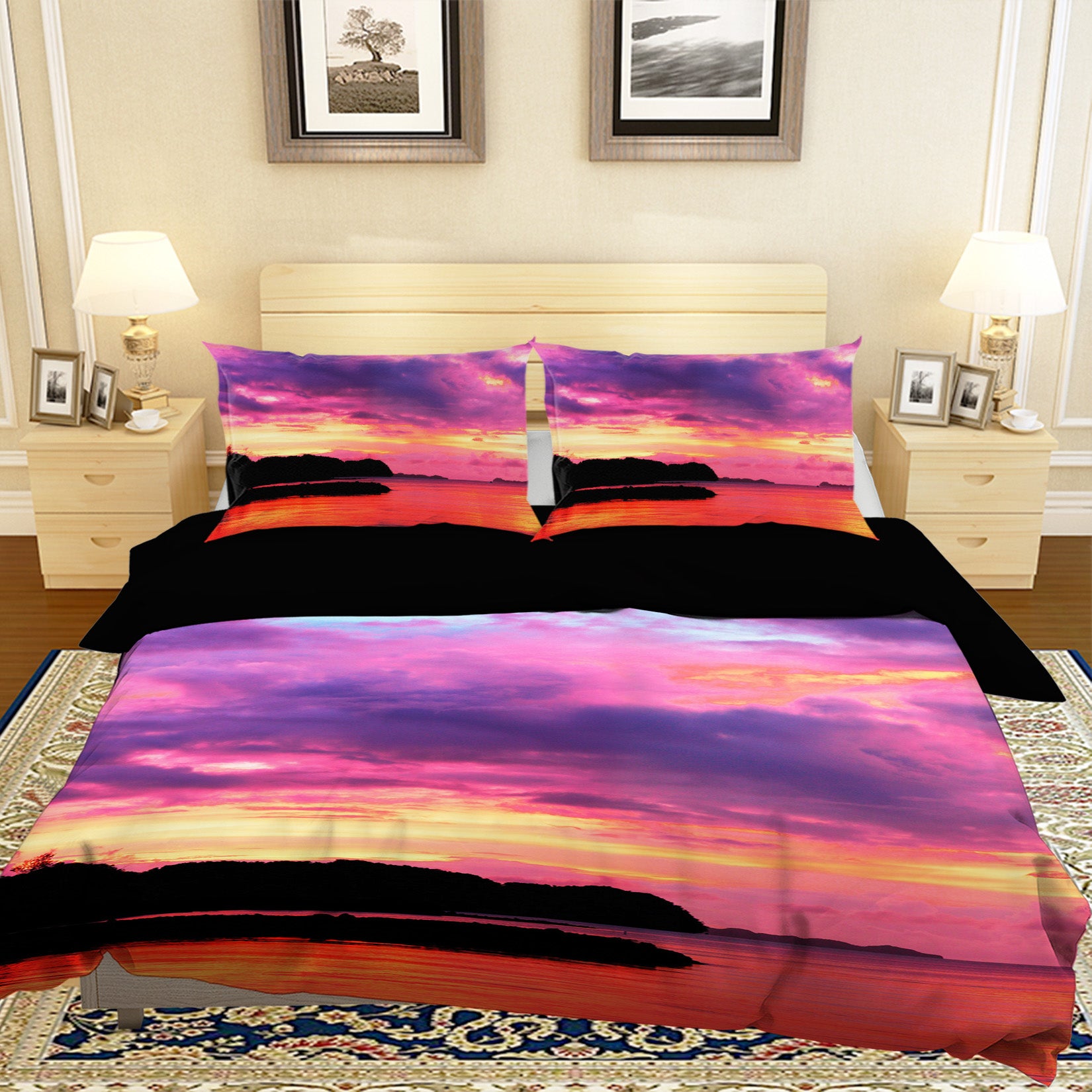 3D Purple Sunset Lake 046 Bed Pillowcases Quilt