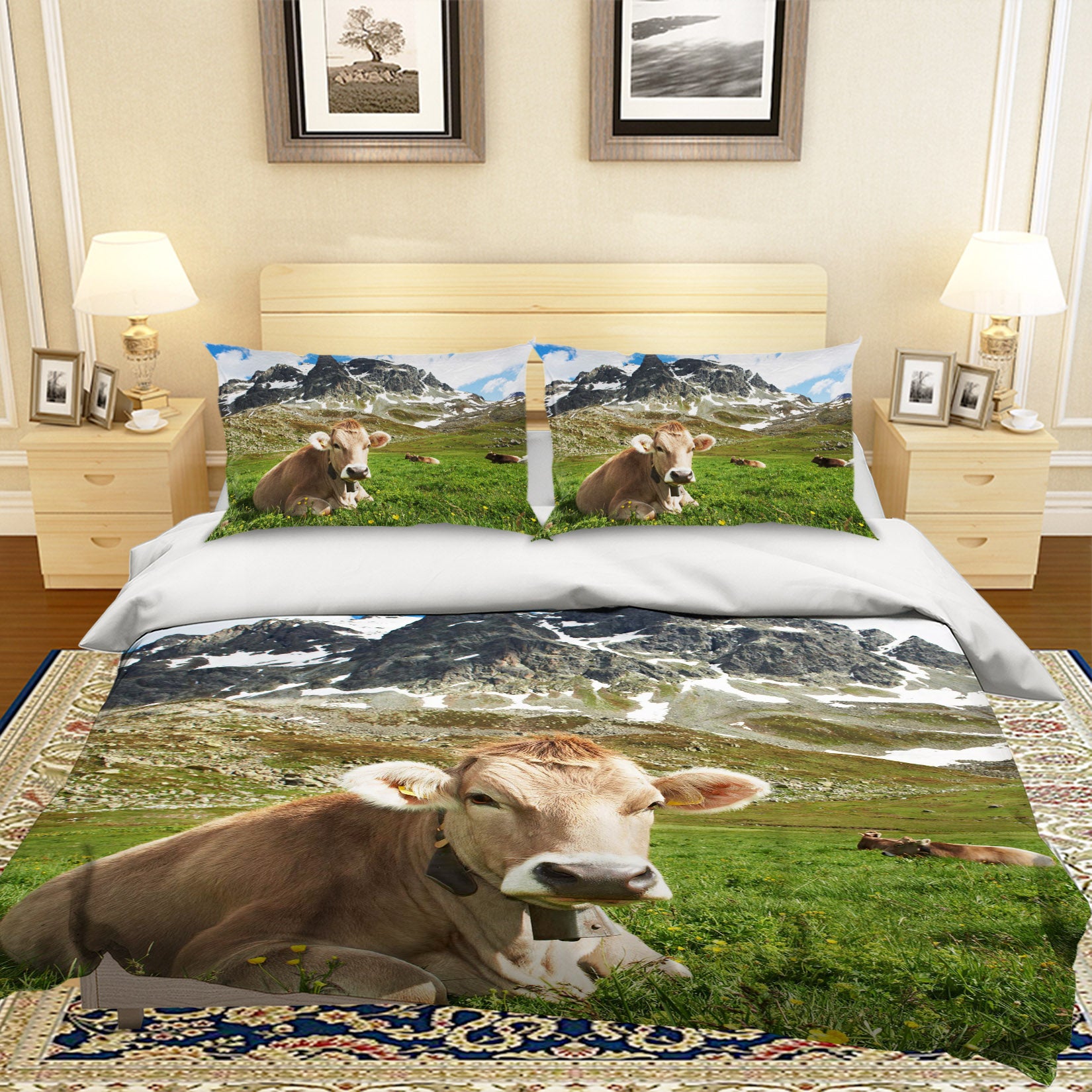 3D Mountain Cow 123 Bed Pillowcases Quilt