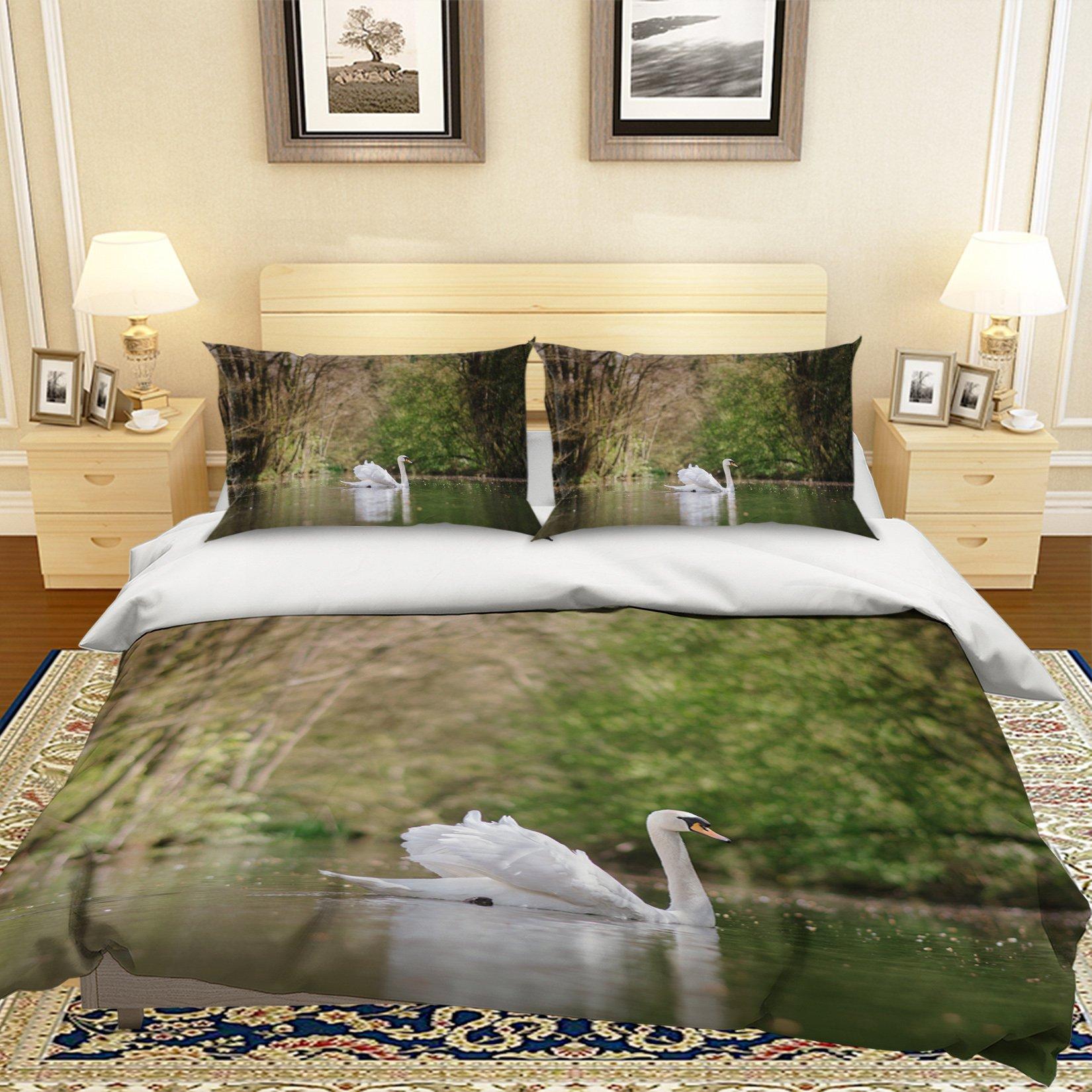 3D White Swan 2009 Bed Pillowcases Quilt Quiet Covers AJ Creativity Home 