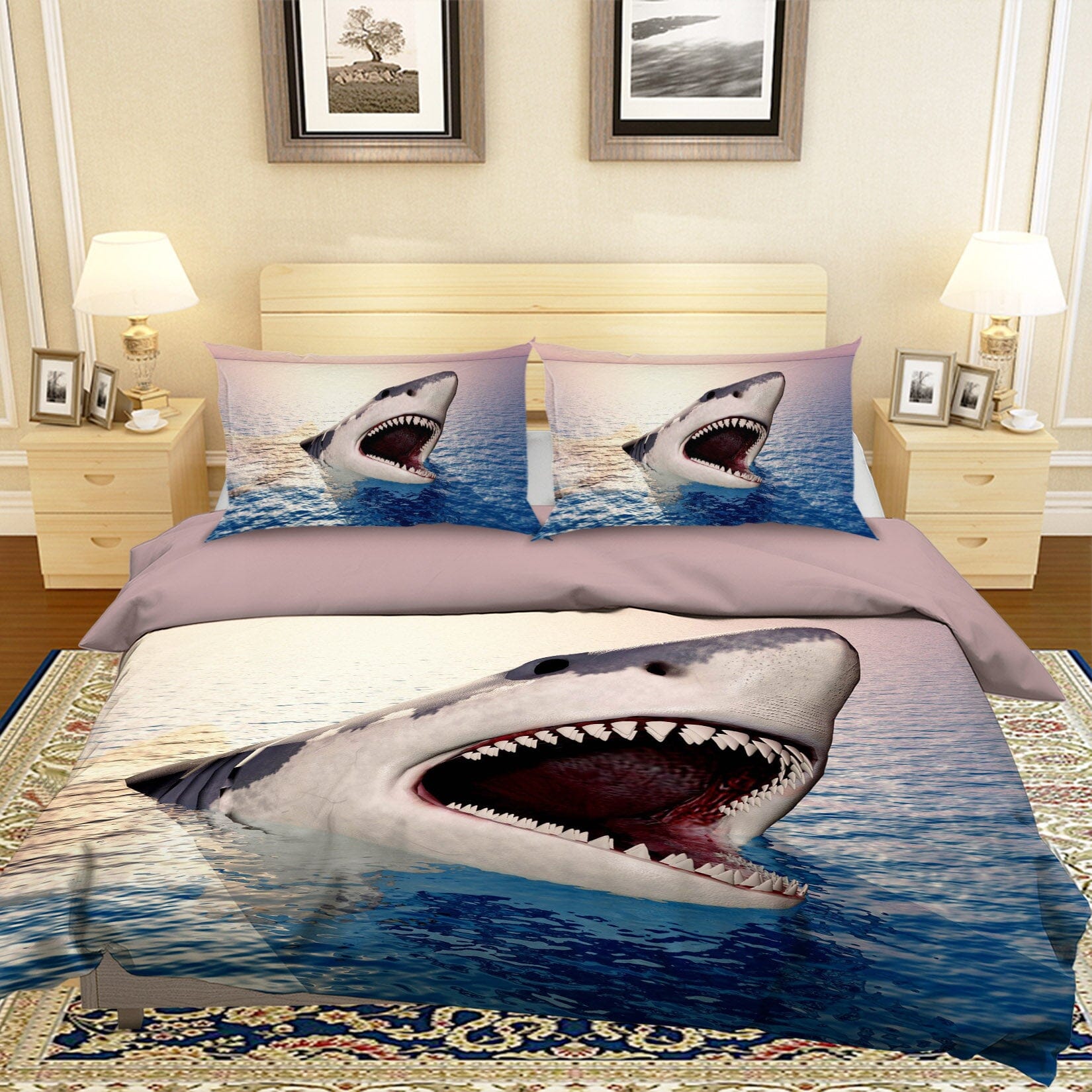 3D Shark Mouth 1928 Bed Pillowcases Quilt Quiet Covers AJ Creativity Home 