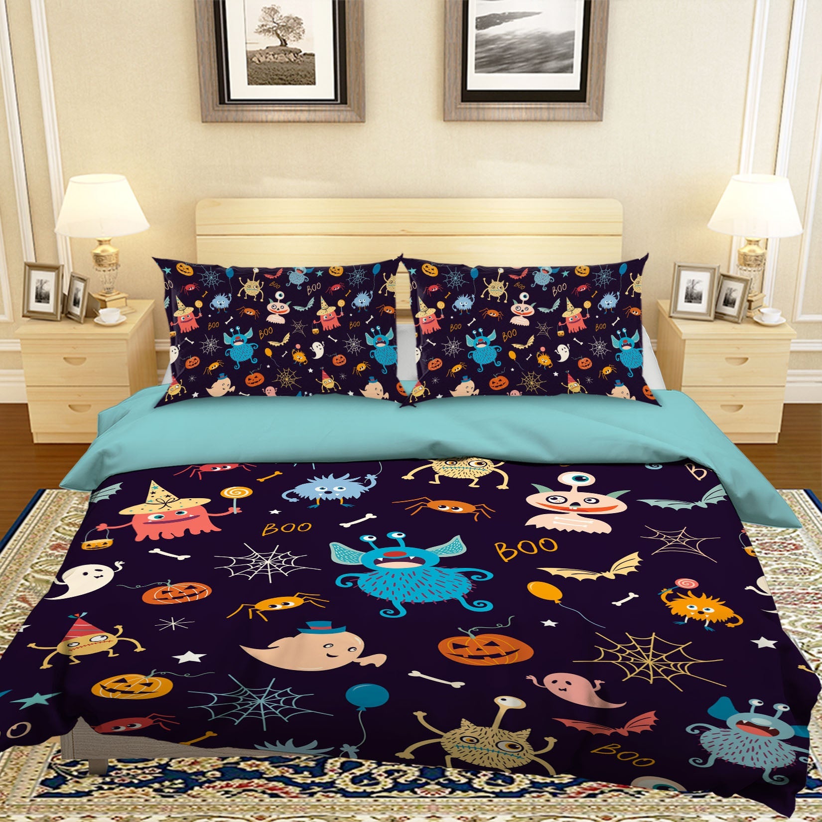 3D Monster Spider Pumpkin 1208 Halloween Bed Pillowcases Quilt Quiet Covers AJ Creativity Home 
