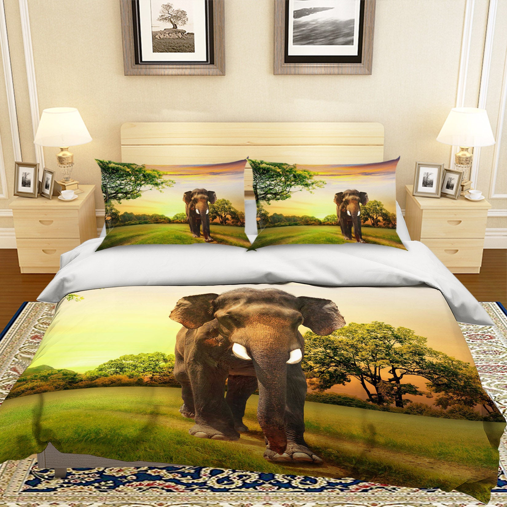 3D Lawn Elephant 125 Bed Pillowcases Quilt