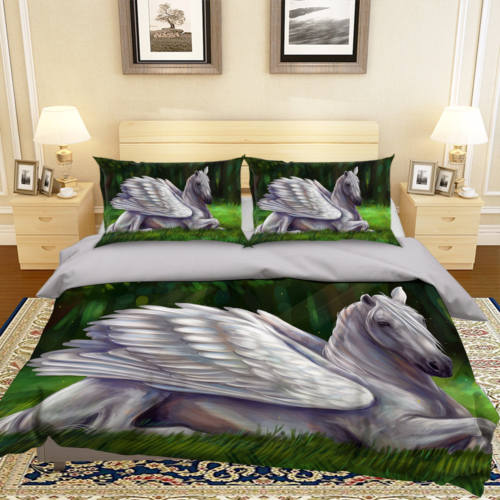 3D Lawn Pegasus 096 Bed Pillowcases Quilt