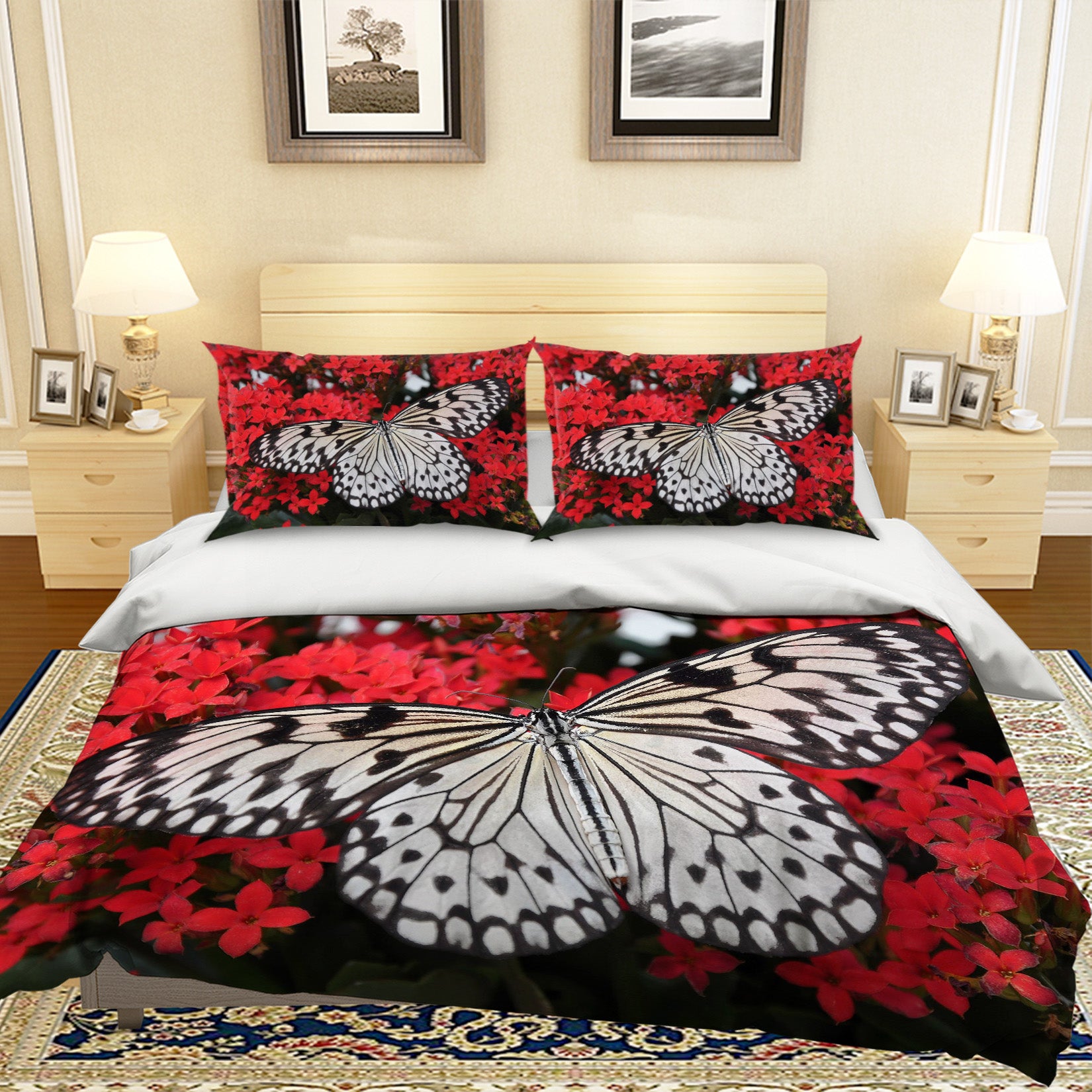 3D Red Flower Butterfly 038 Bed Pillowcases Quilt