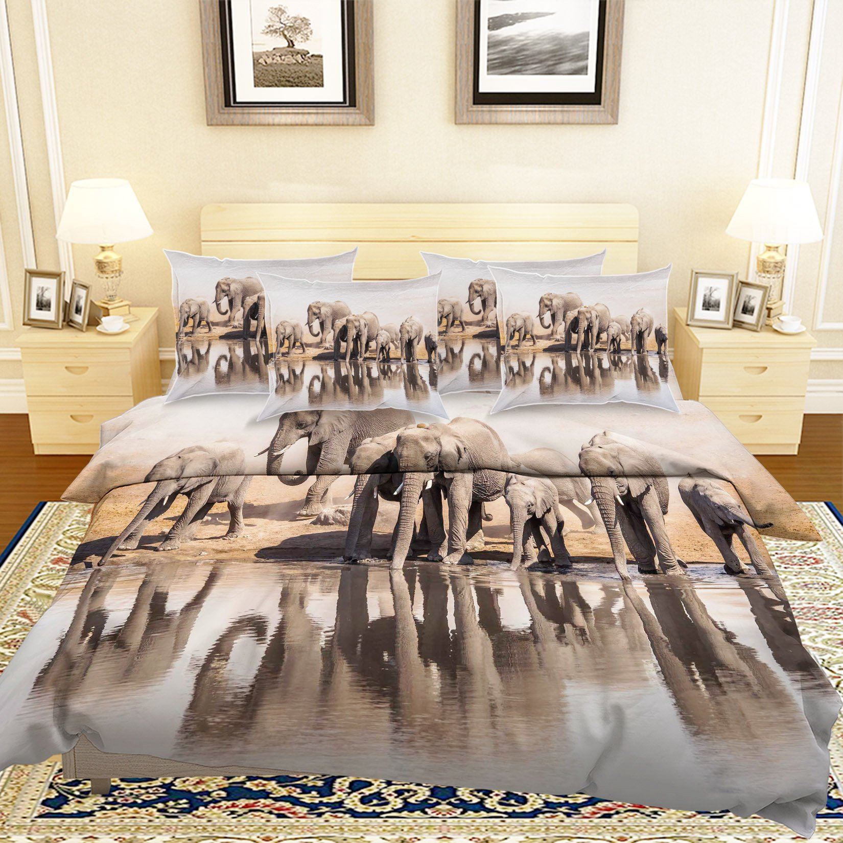 3D Lakeside Elephants 39 Bed Pillowcases Quilt Wallpaper AJ Wallpaper 