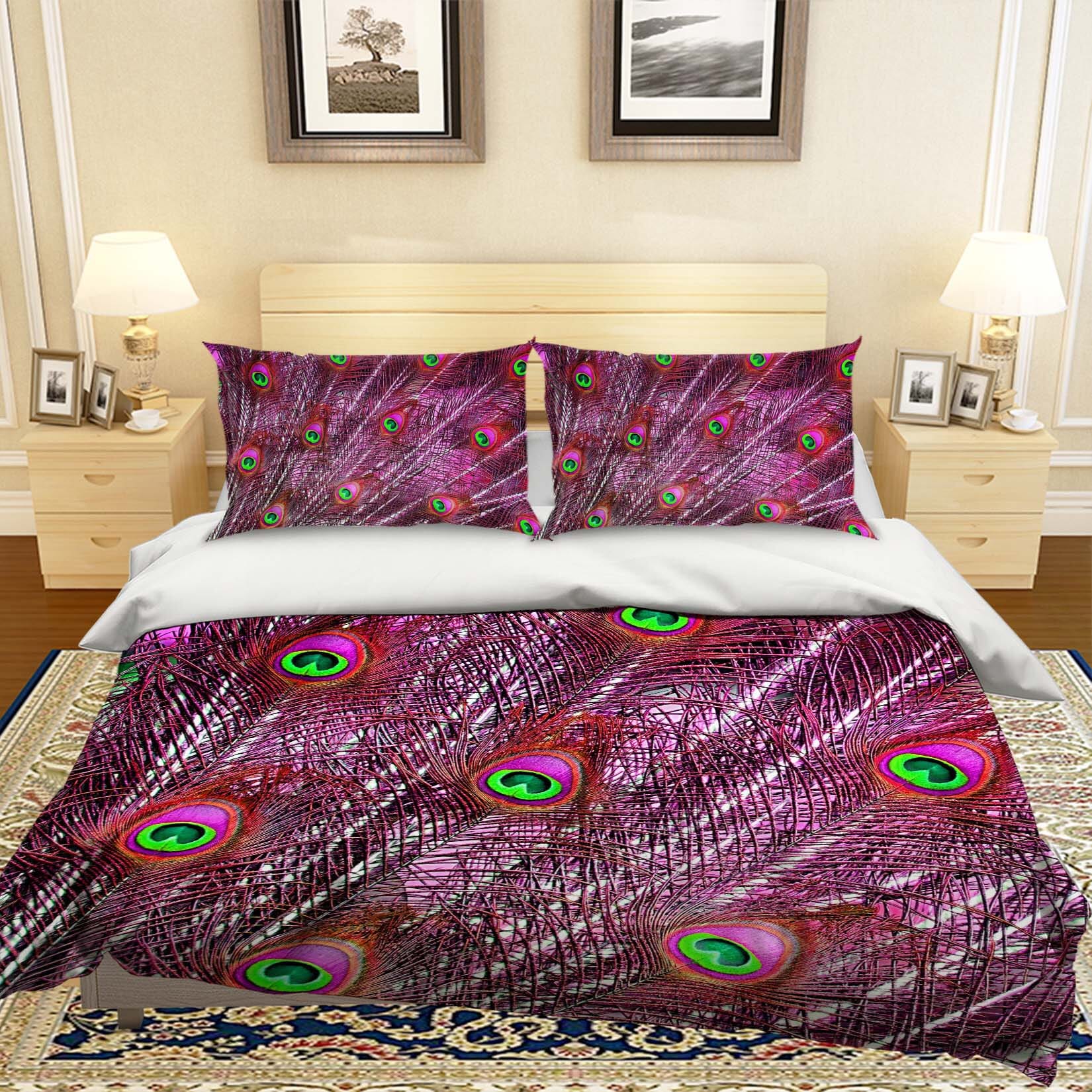 3D Peacock Feather 1921 Bed Pillowcases Quilt Quiet Covers AJ Creativity Home 