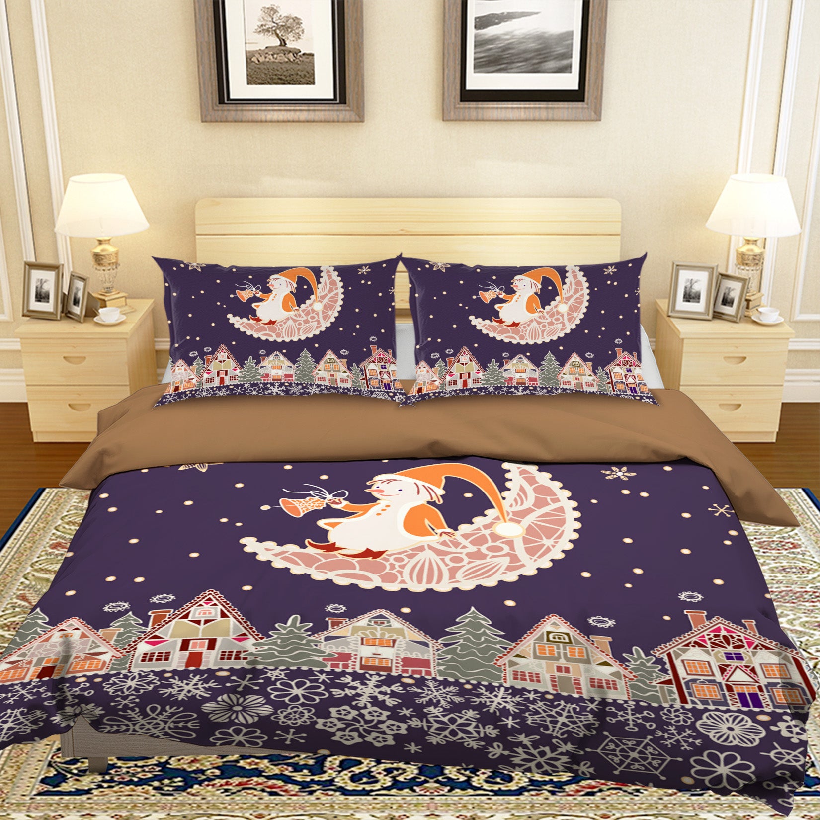 3D Moon Santa House 45038 Christmas Quilt Duvet Cover Xmas Bed Pillowcases