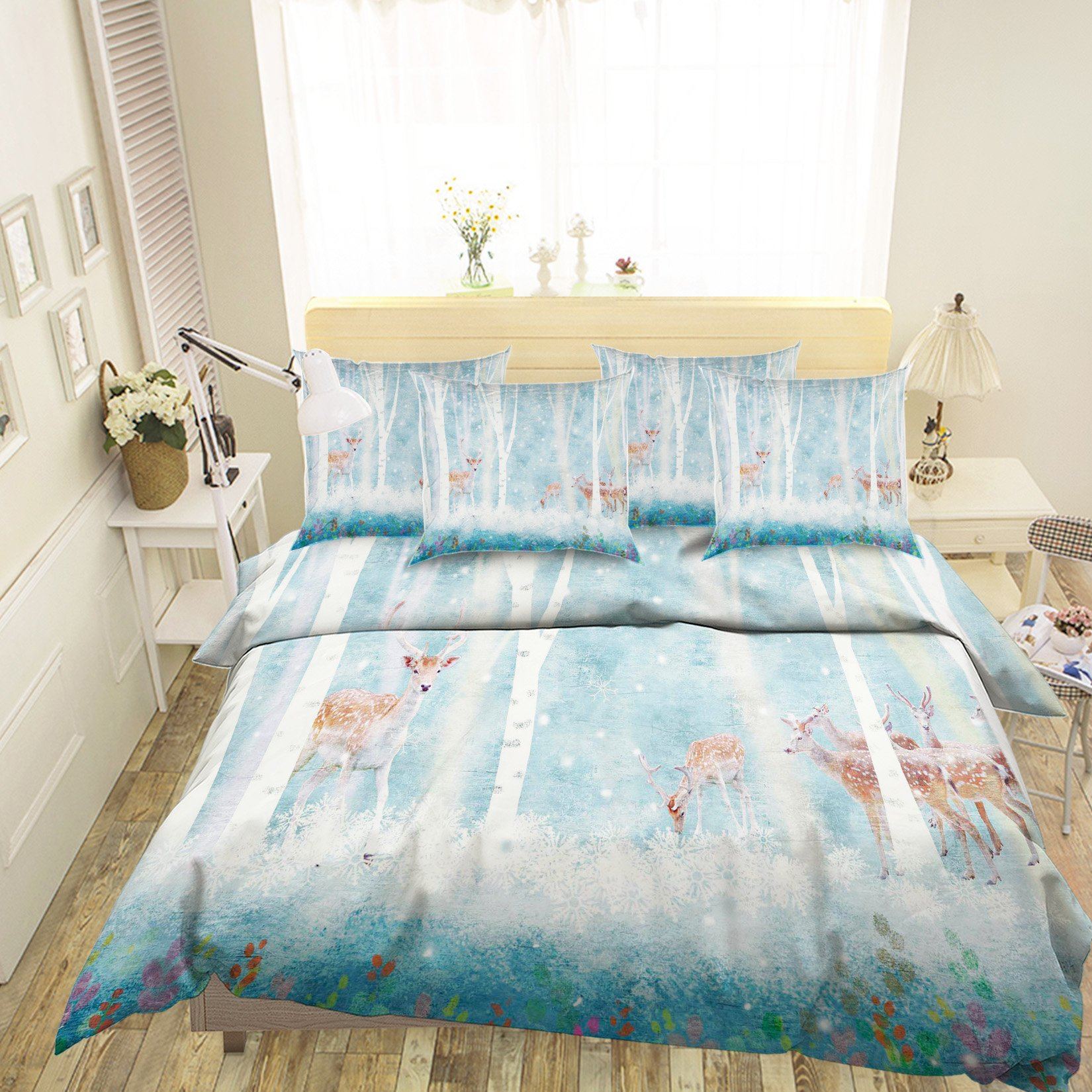3D Trees Deer 7 Bed Pillowcases Quilt Wallpaper AJ Wallpaper 