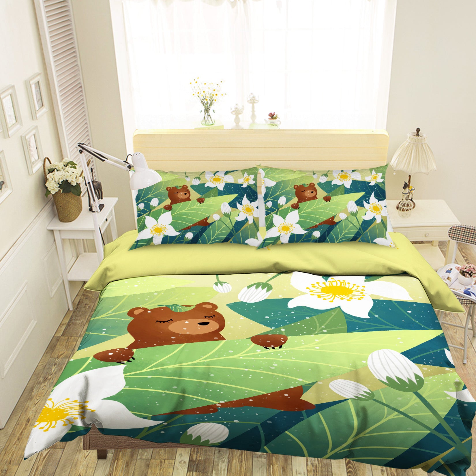 3D Bear Leaves 12007 Bed Pillowcases Quilt