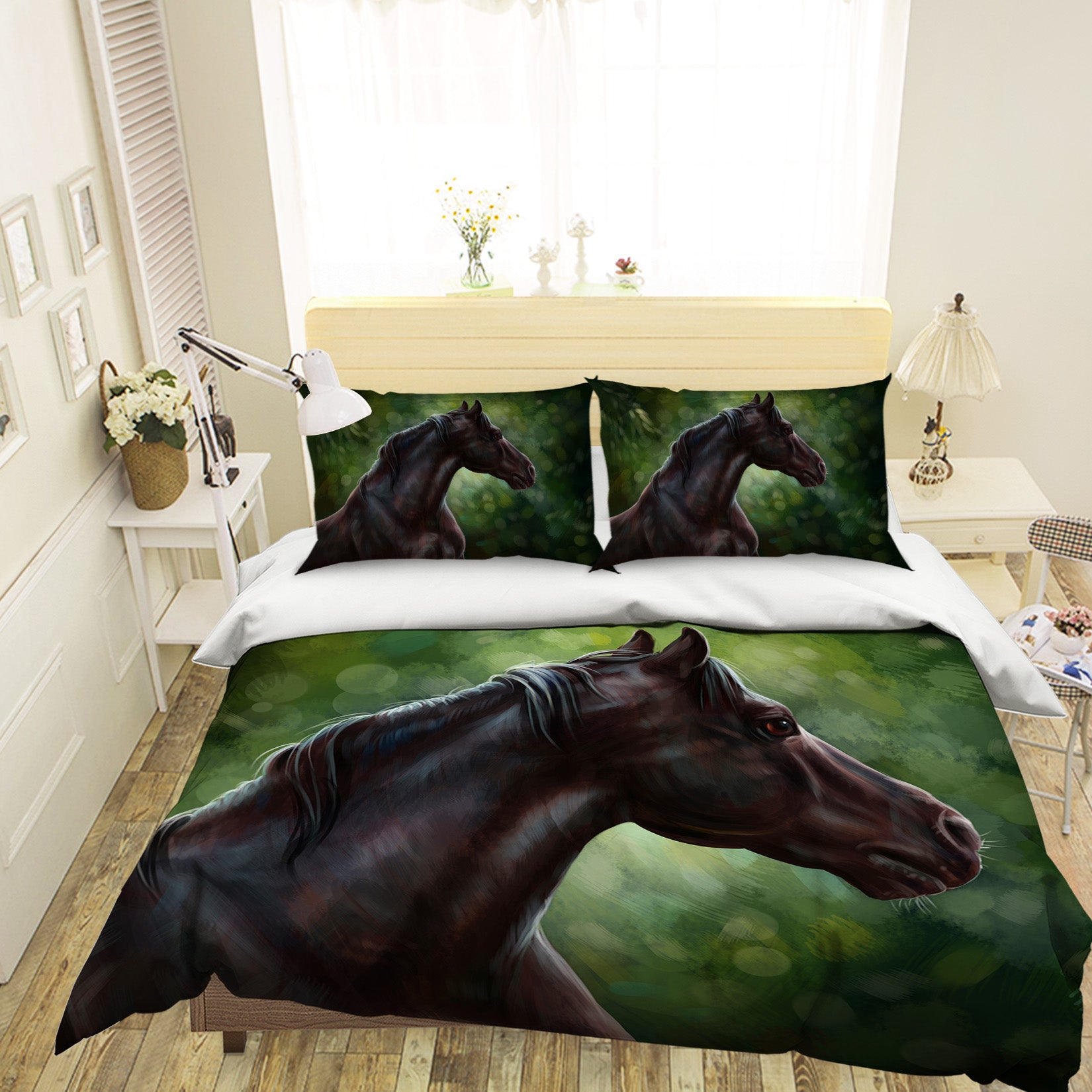 3D Black Horse 033 Bed Pillowcases Quilt