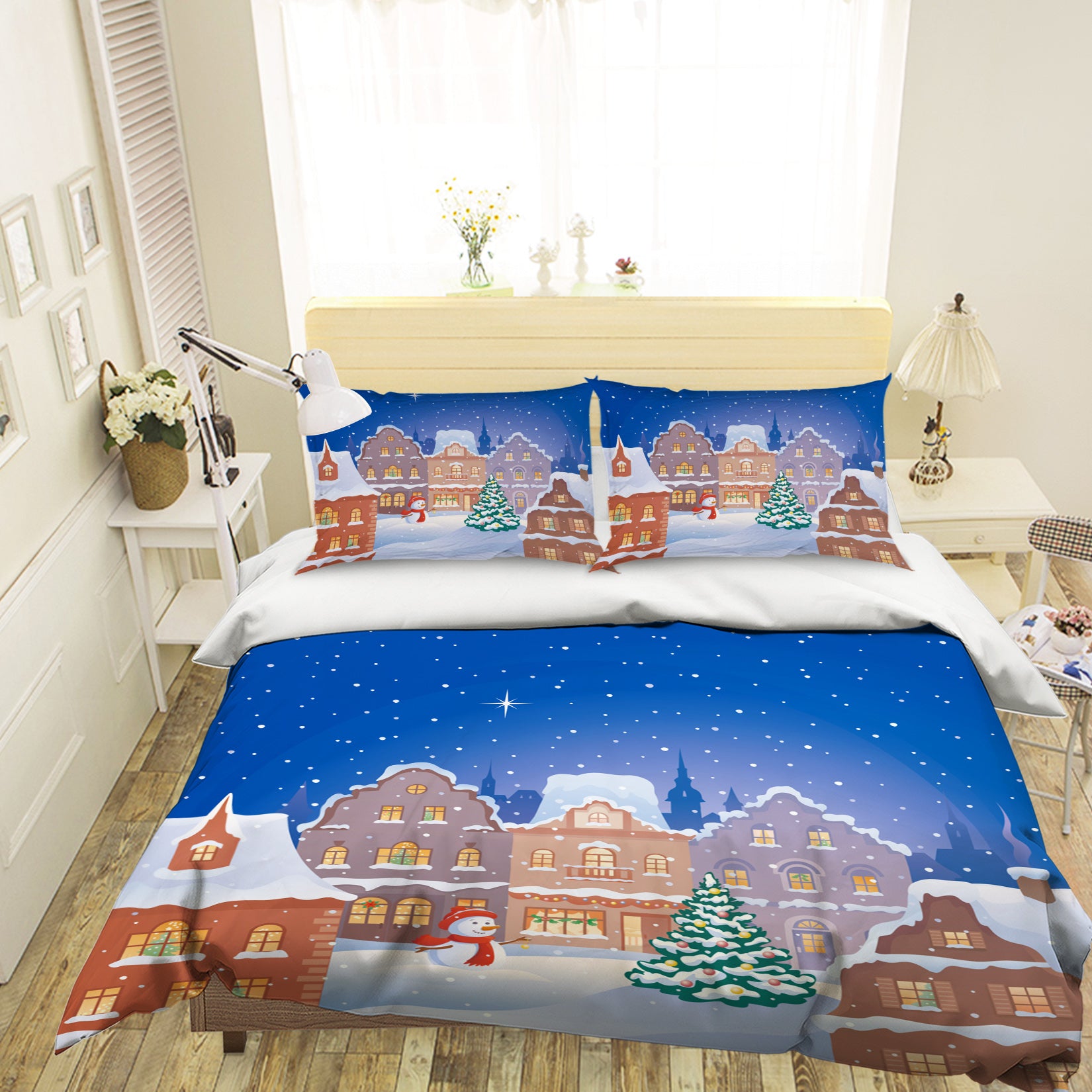 3D Snowy House 45007 Christmas Quilt Duvet Cover Xmas Bed Pillowcases