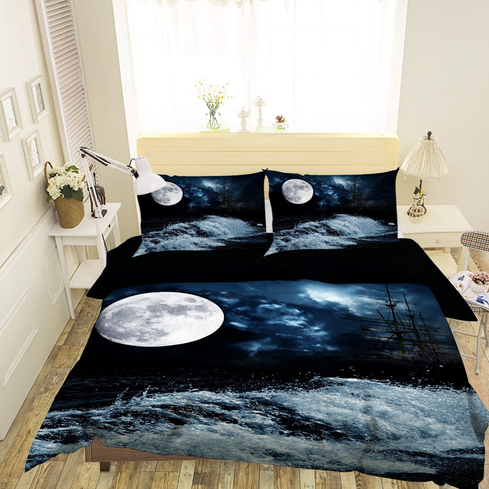3D Night Moon Sea 060 Bed Pillowcases Quilt