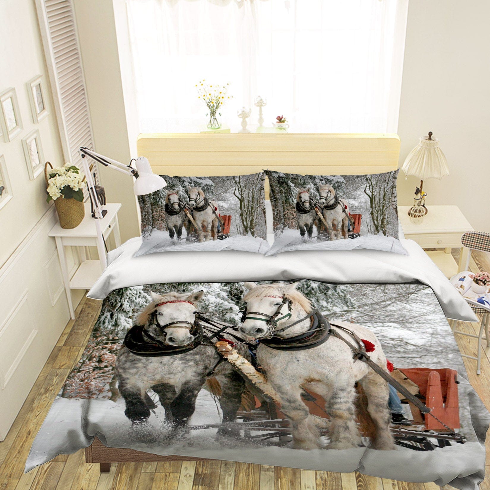 3D White Horse 1941 Bed Pillowcases Quilt Quiet Covers AJ Creativity Home 