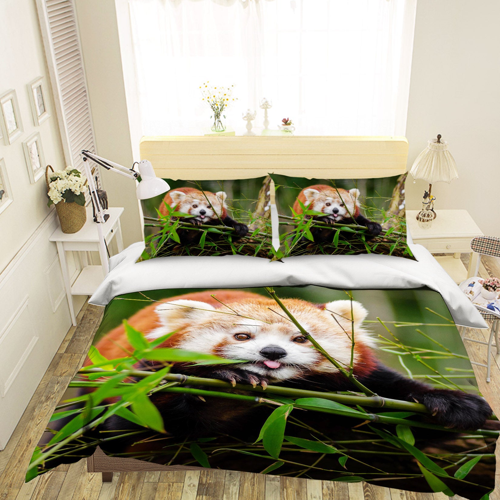 3D Red Panda Leaves 003 Bed Pillowcases Quilt