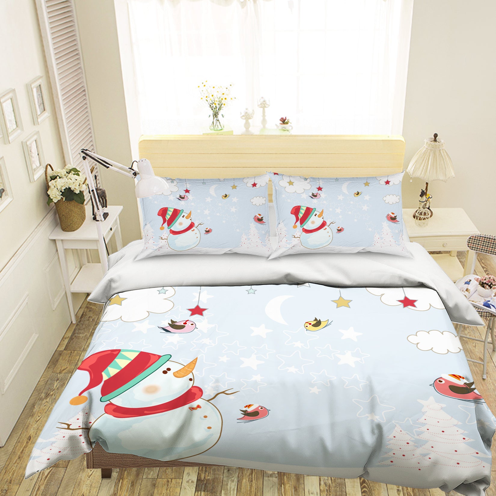 3D Snowman Star 45048 Christmas Quilt Duvet Cover Xmas Bed Pillowcases