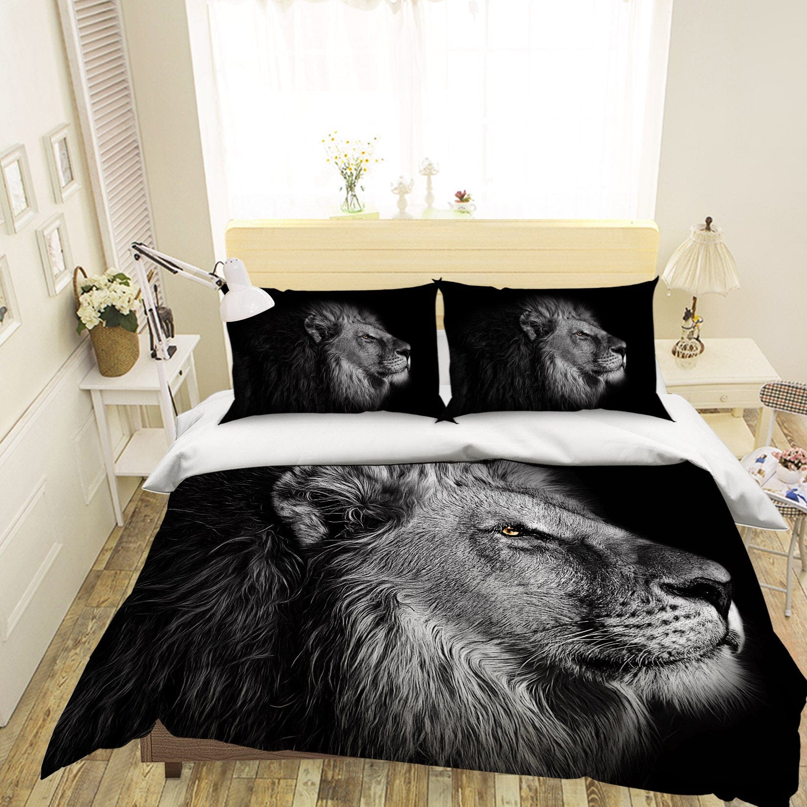 3D Silent Lion 1952 Bed Pillowcases Quilt Quiet Covers AJ Creativity Home 