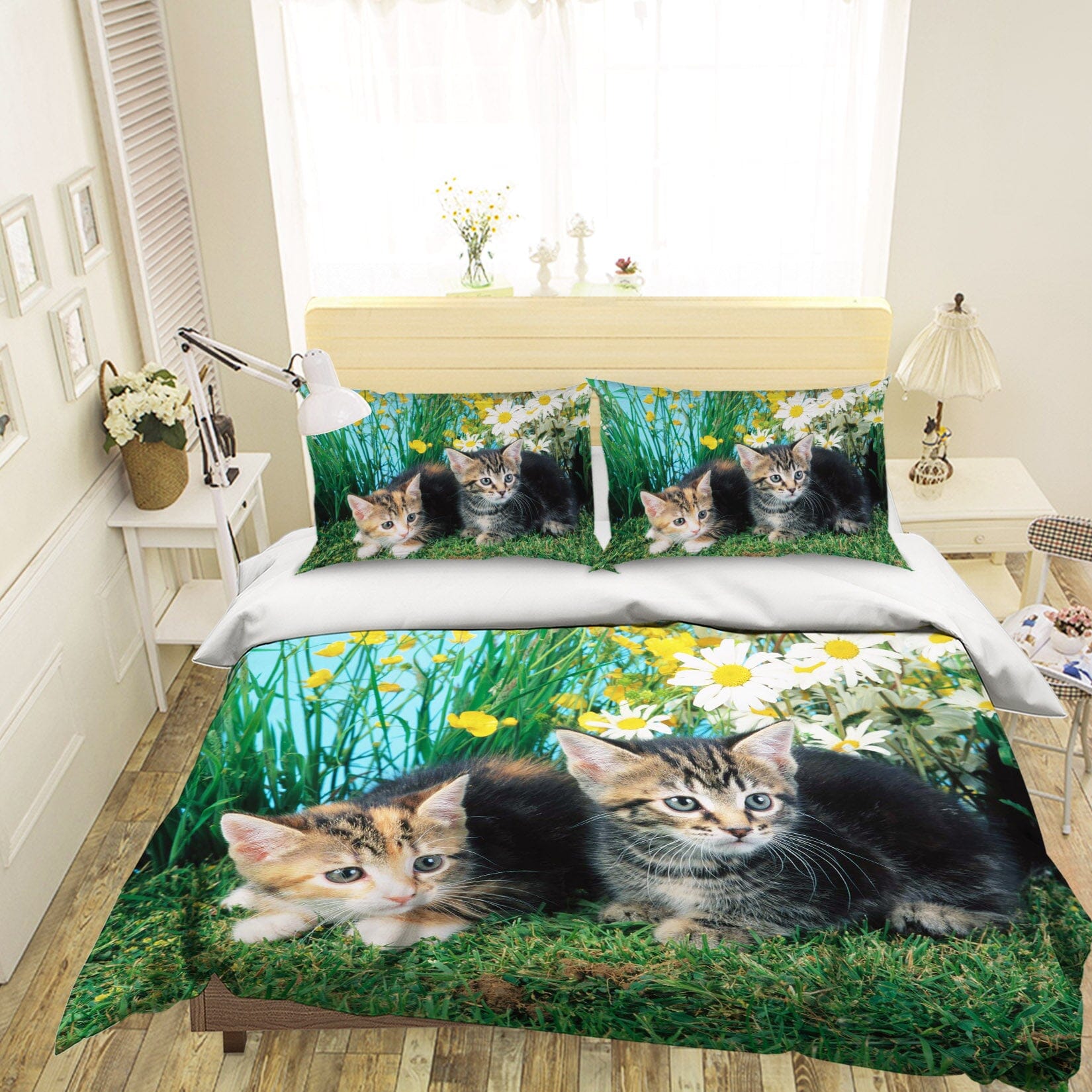 3D Cat Chrysanthemum 1902 Bed Pillowcases Quilt Quiet Covers AJ Creativity Home 