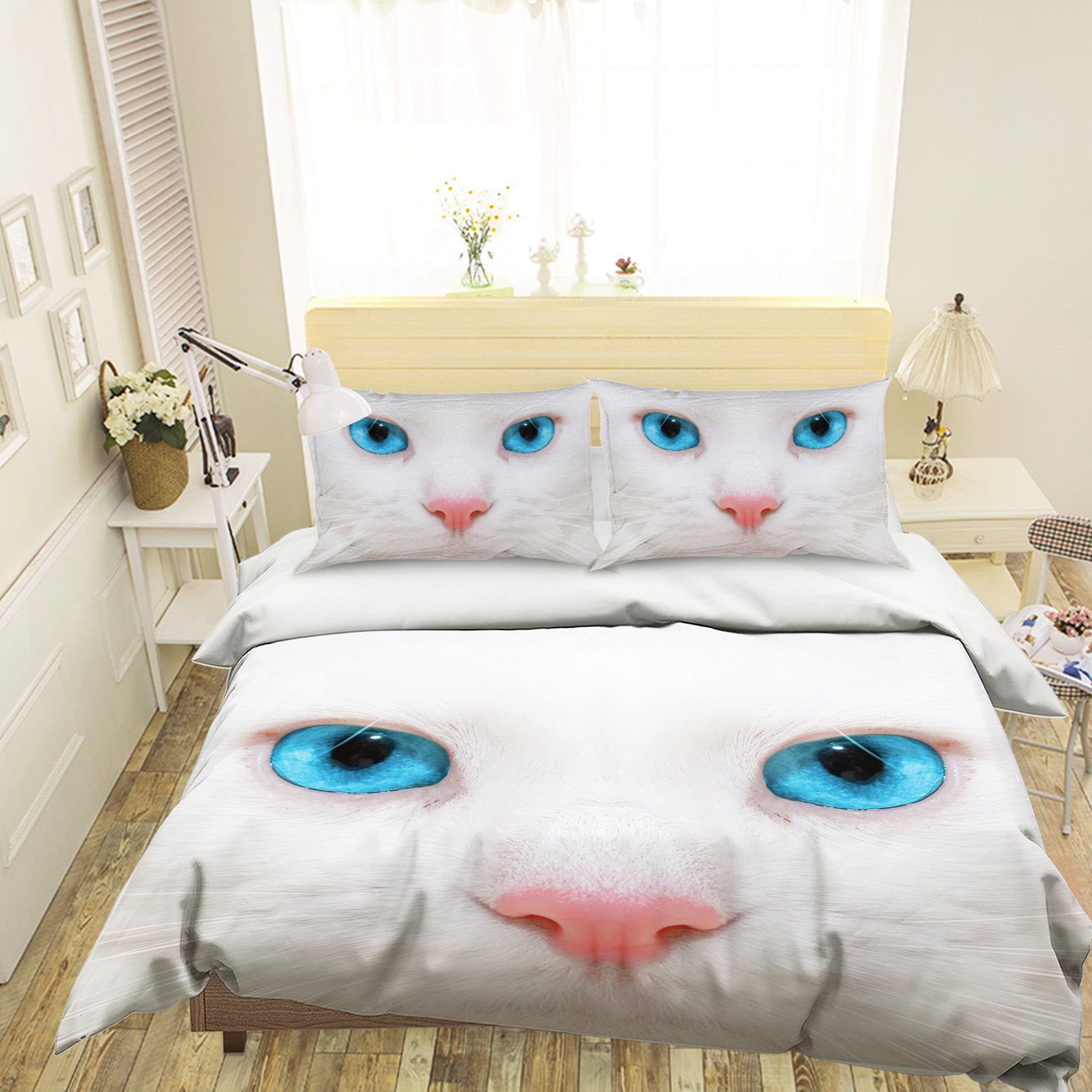 3D White Cat Face 21033 Bed Pillowcases Quilt