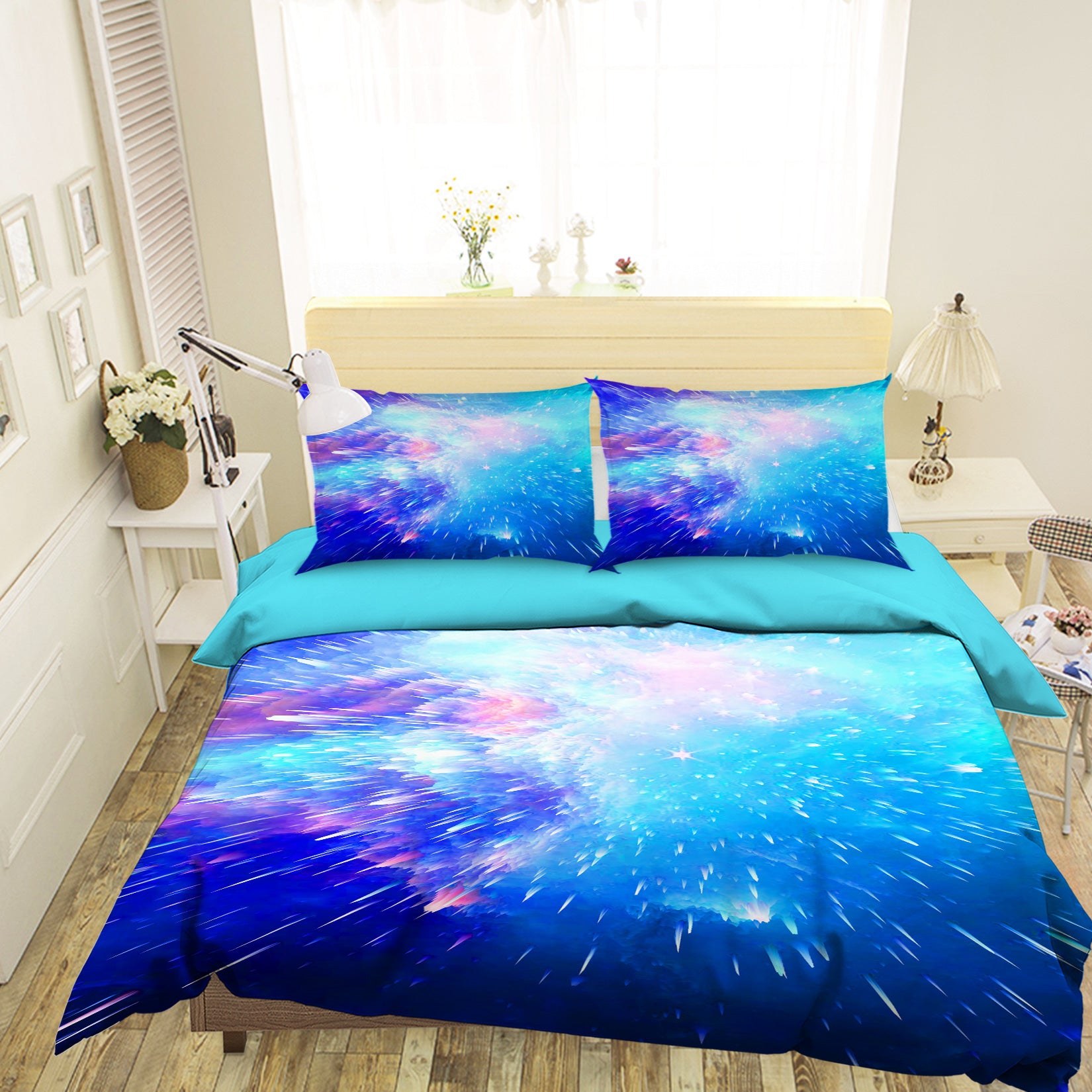 3D Blue Firework 16088 Bed Pillowcases Quilt
