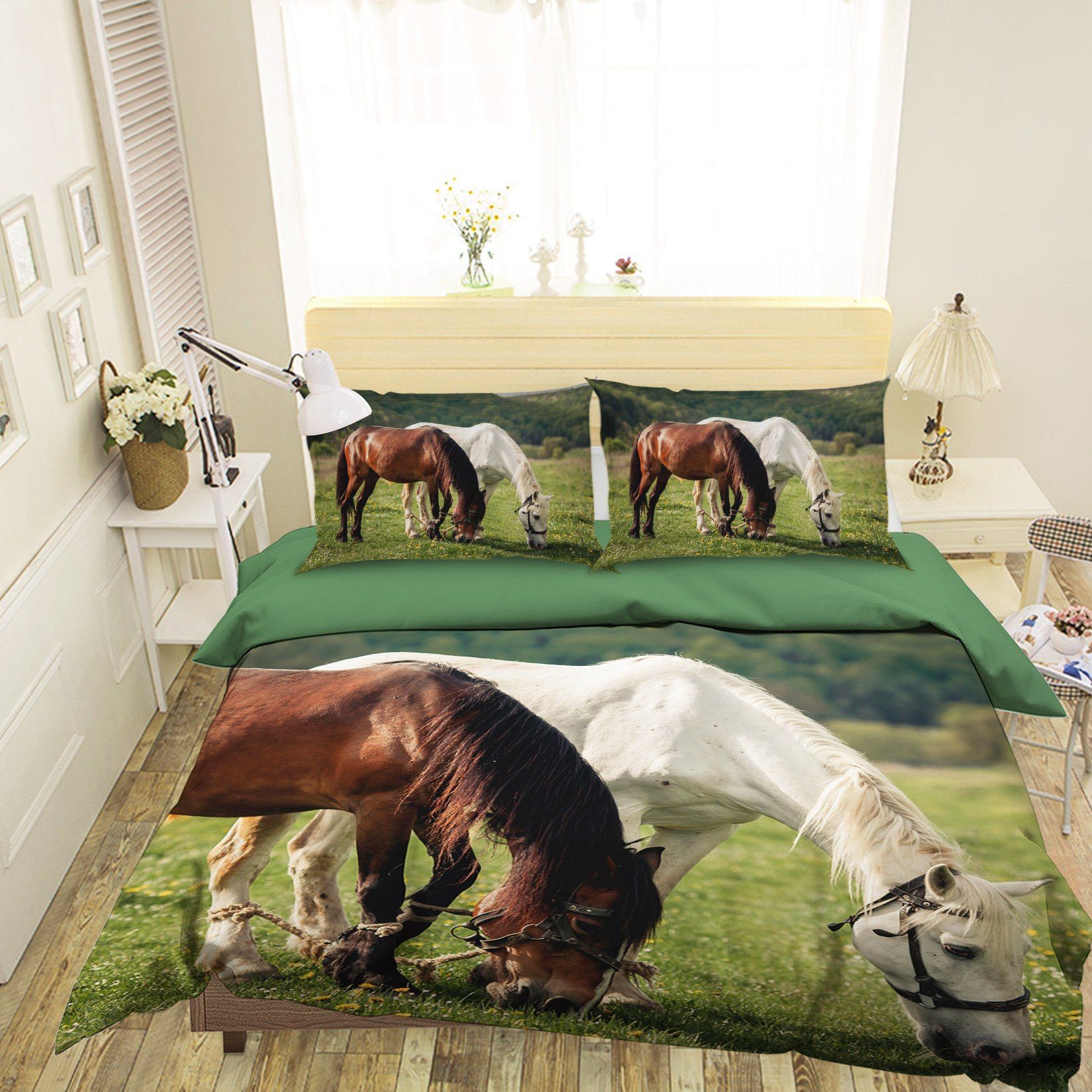 3D Horse grazing 1943 Bed Pillowcases Quilt Quiet Covers AJ Creativity Home 