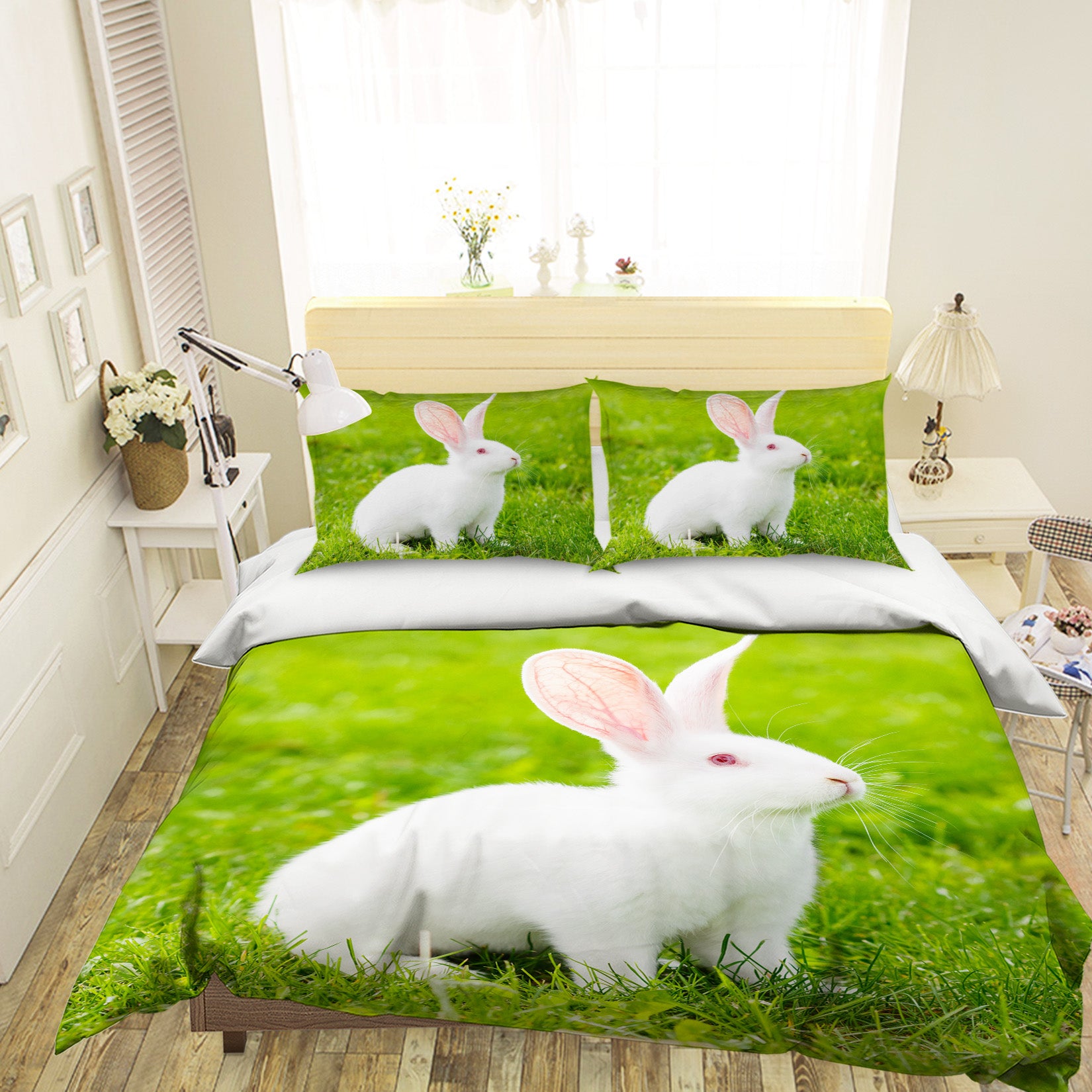 3D Grassland Rabbit 19206 Bed Pillowcases Quilt