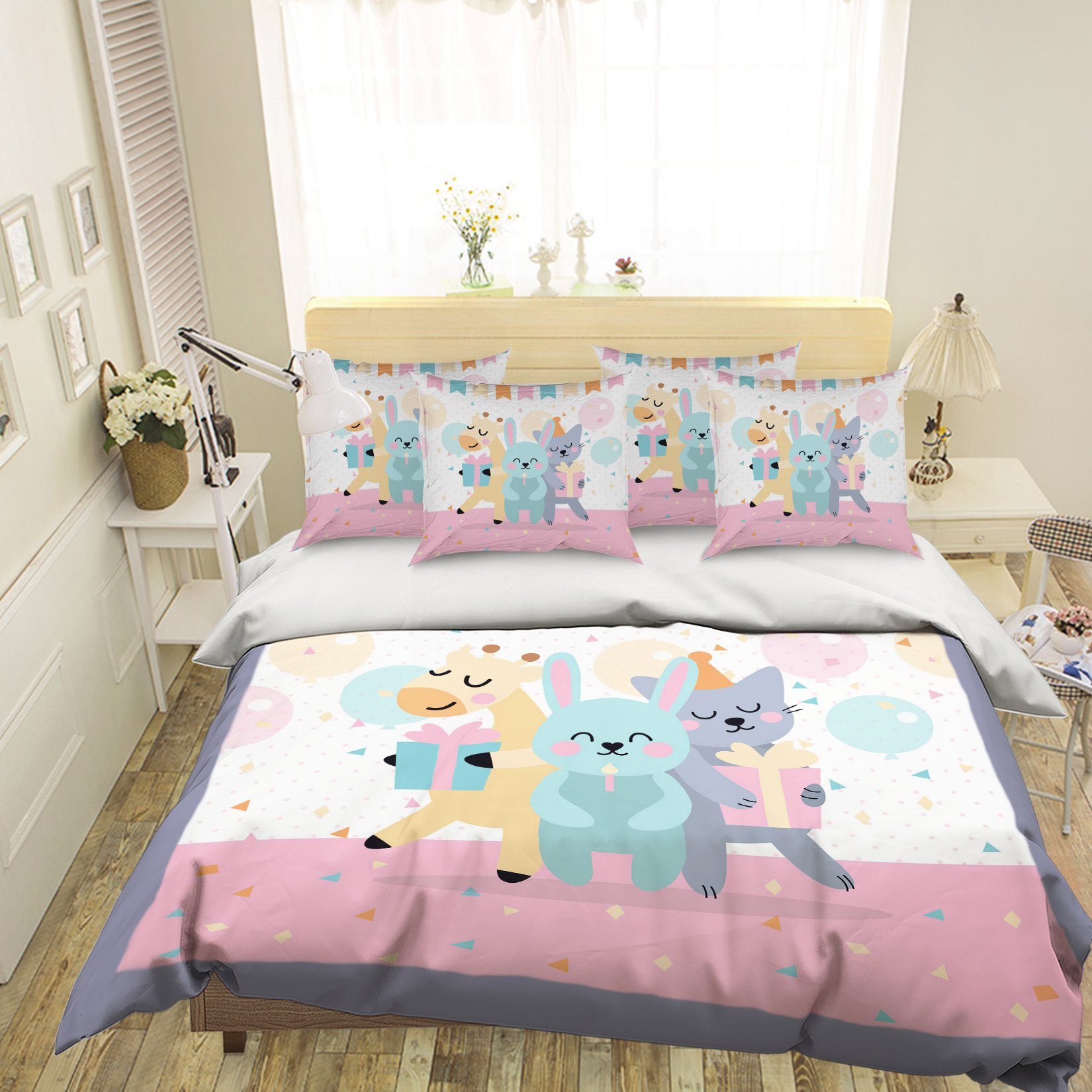 3D Animal Party 056 Bed Pillowcases Quilt Wallpaper AJ Wallpaper 