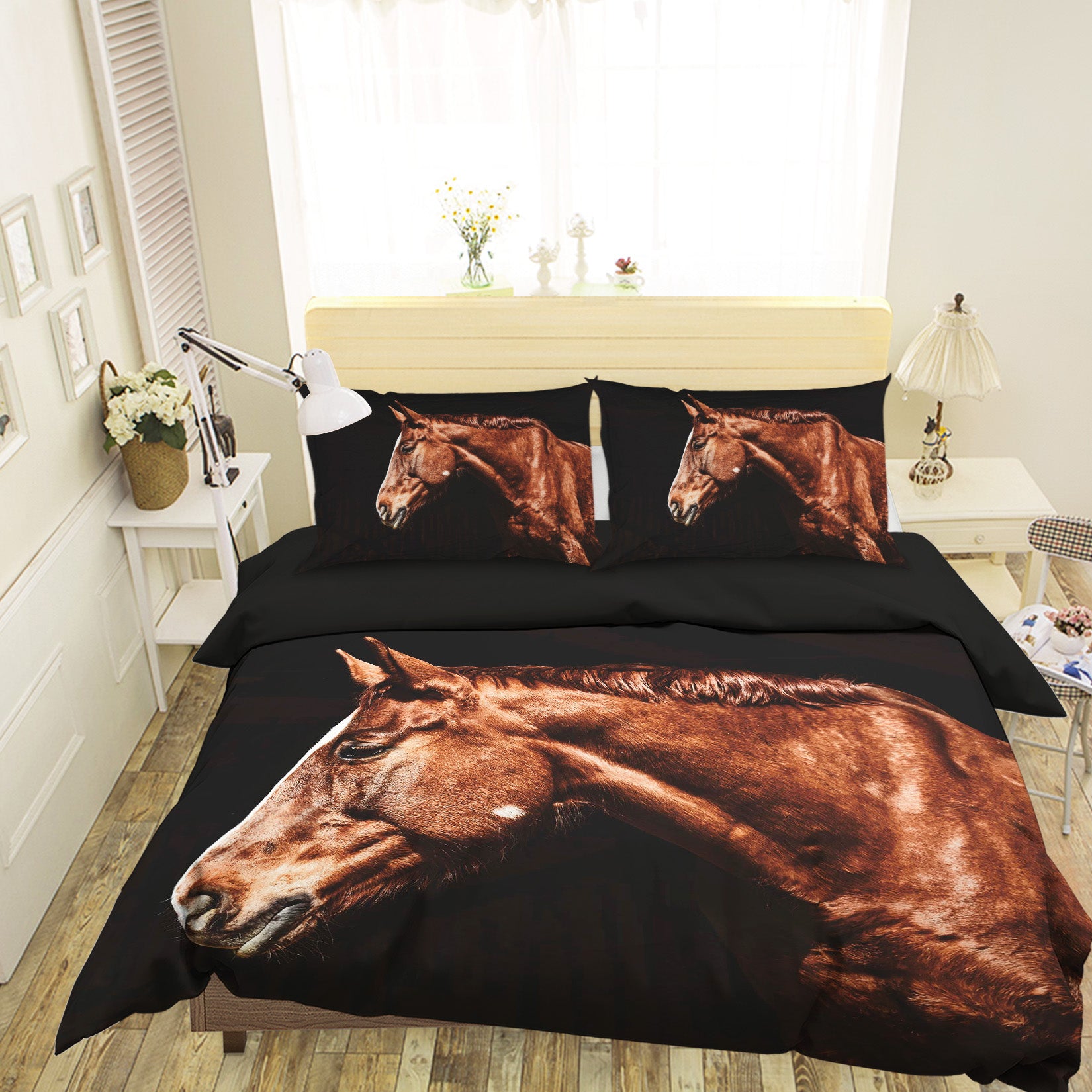 3D Red Horse Head 064 Bed Pillowcases Quilt