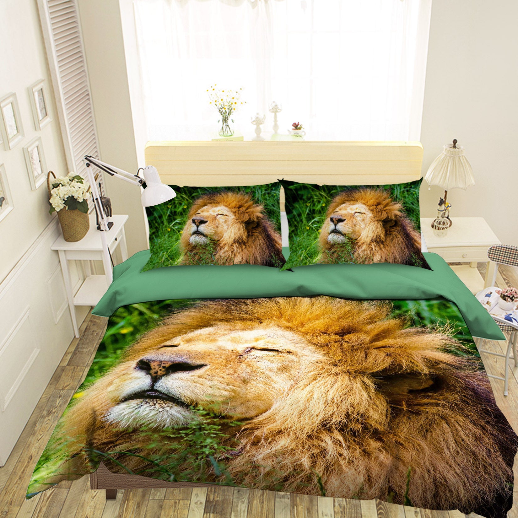 3D Lion Forest 005 Bed Pillowcases Quilt