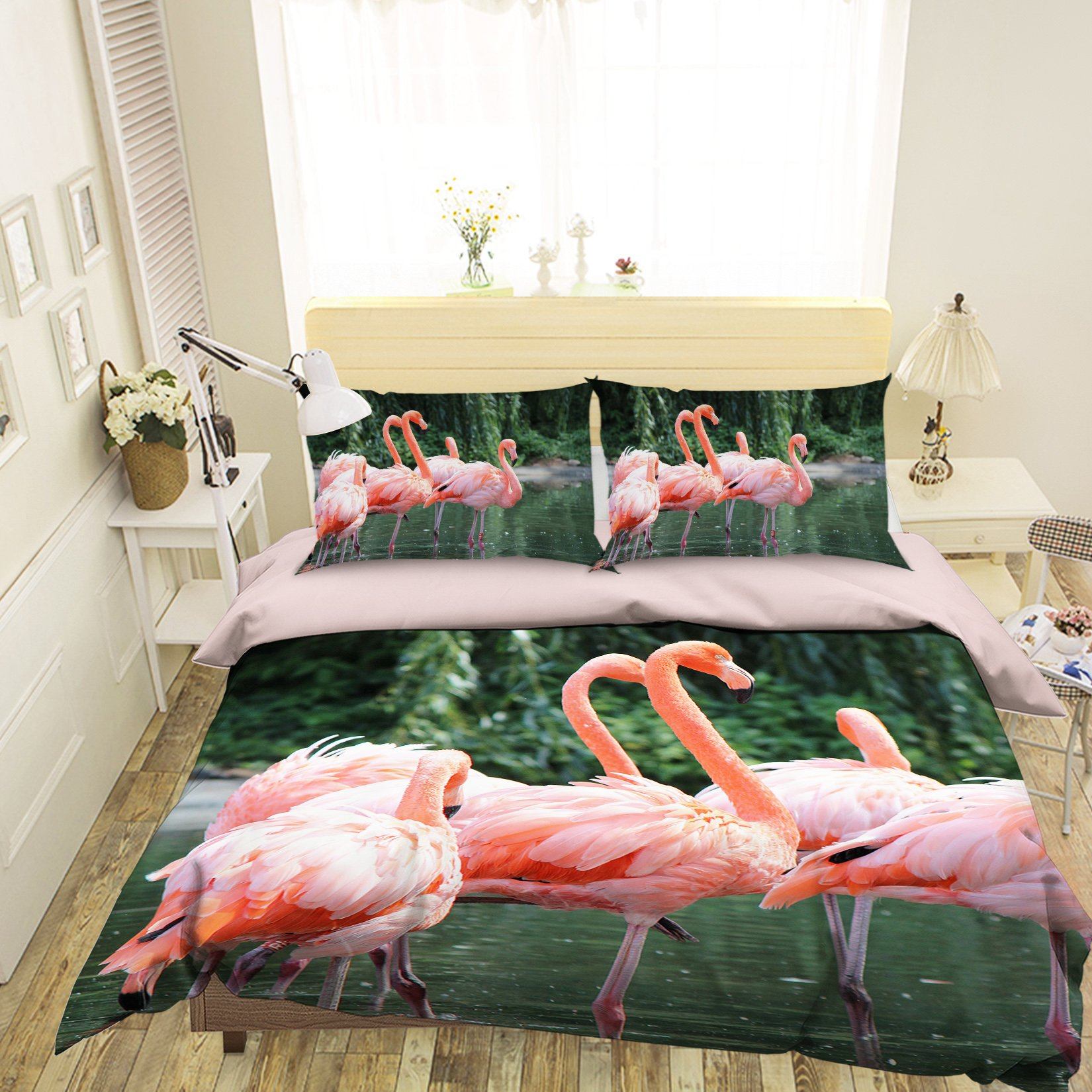 3D Flamingo 1933 Bed Pillowcases Quilt Quiet Covers AJ Creativity Home 