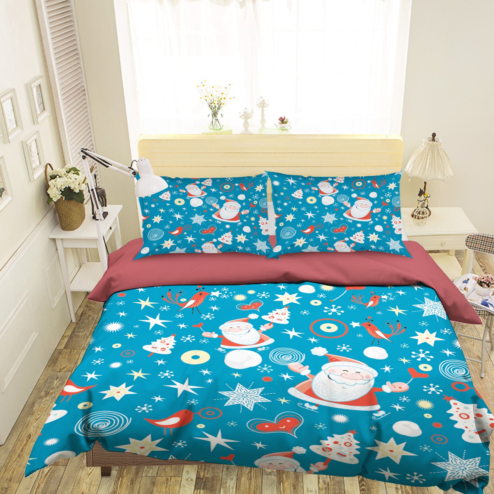 3D Santa Claus Star Pattern 45037 Christmas Quilt Duvet Cover Xmas Bed Pillowcases