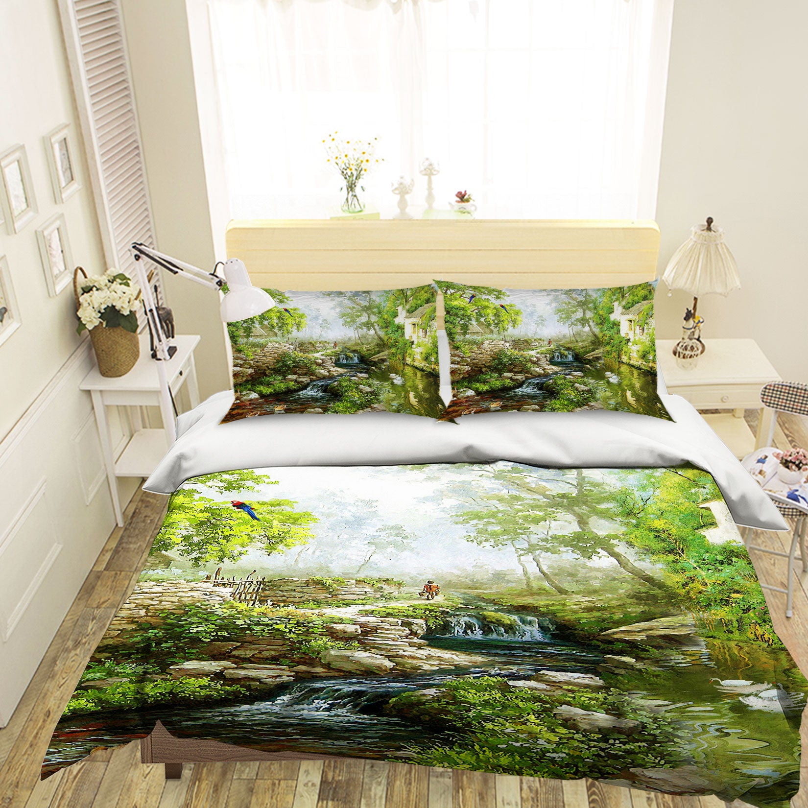 3D Forest Creek 12031 Bed Pillowcases Quilt