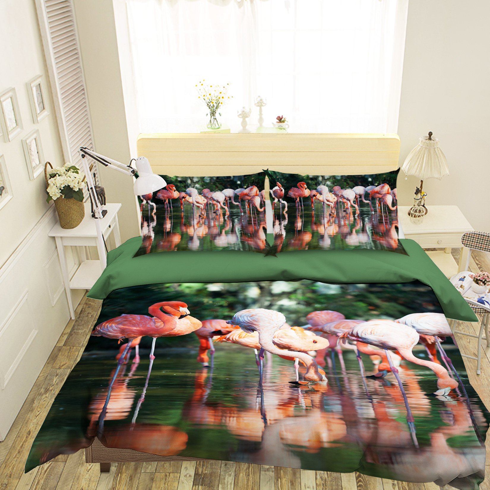 3D Flamingo Lake 1946 Bed Pillowcases Quilt Quiet Covers AJ Creativity Home 