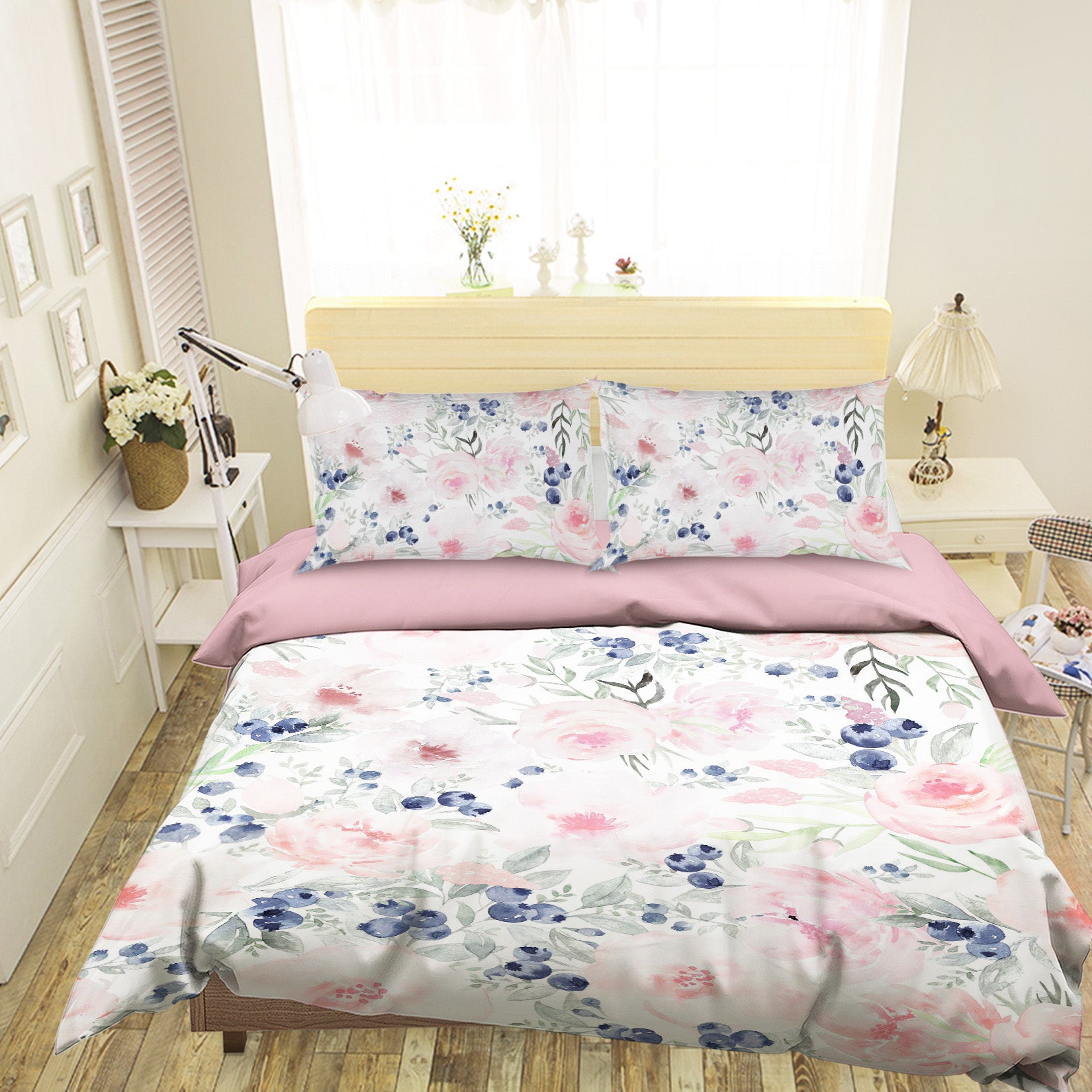 3D Blueberry Pink Flower 18188 Uta Naumann Bedding Bed Pillowcases Quilt