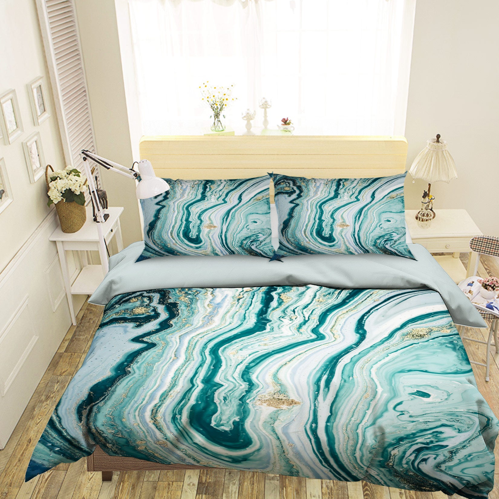 3D Green Marble Pattern 16143 Bed Pillowcases Quilt