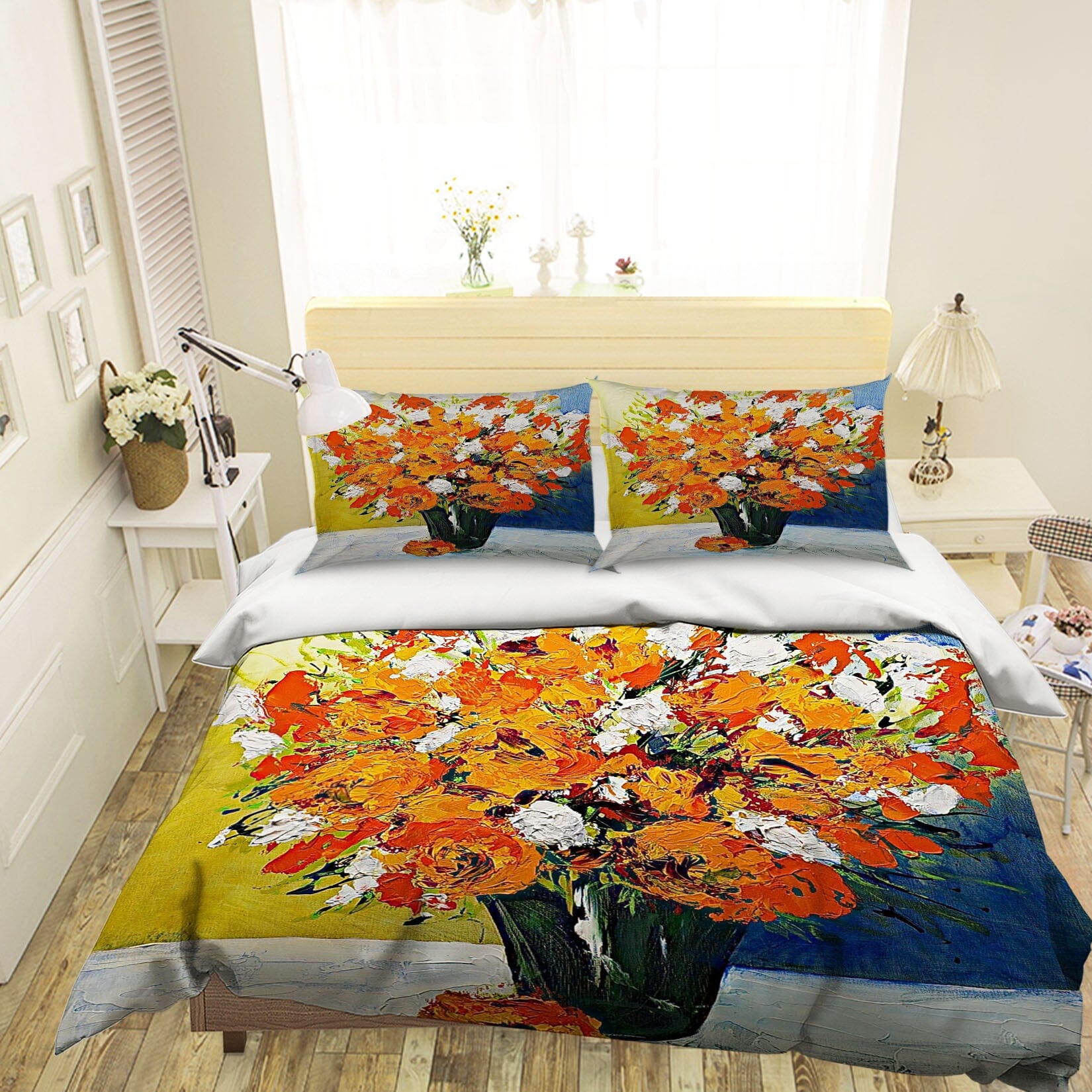 3D Orange Flowers 2005 Allan P. Friedlander Bedding Bed Pillowcases Quilt Quiet Covers AJ Creativity Home 