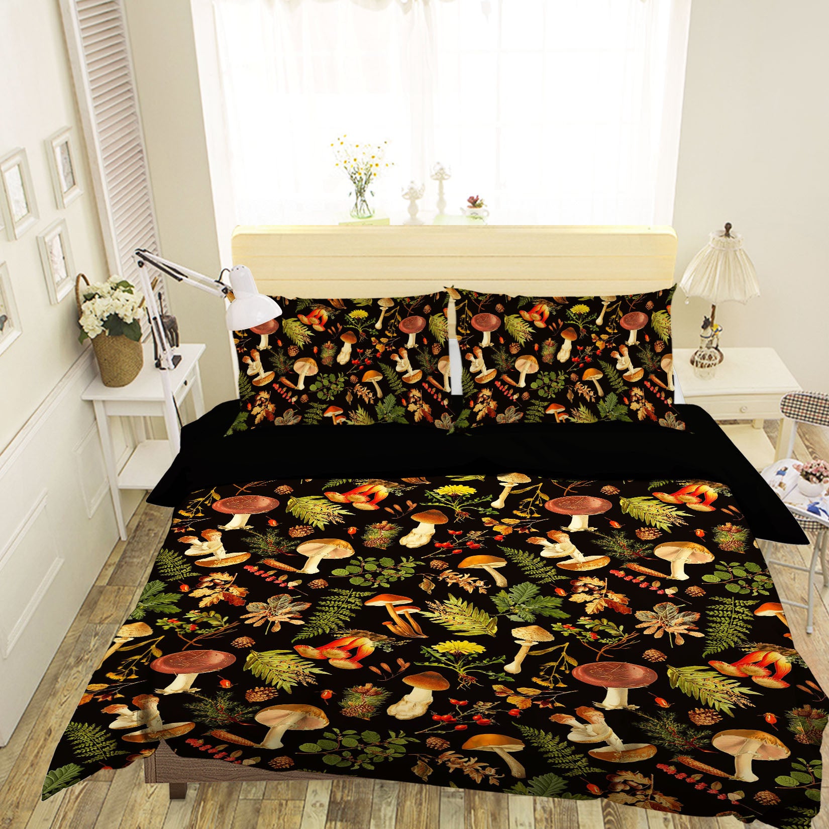 3D Black Background Mushroom 18211 Uta Naumann Bedding Bed Pillowcases Quilt