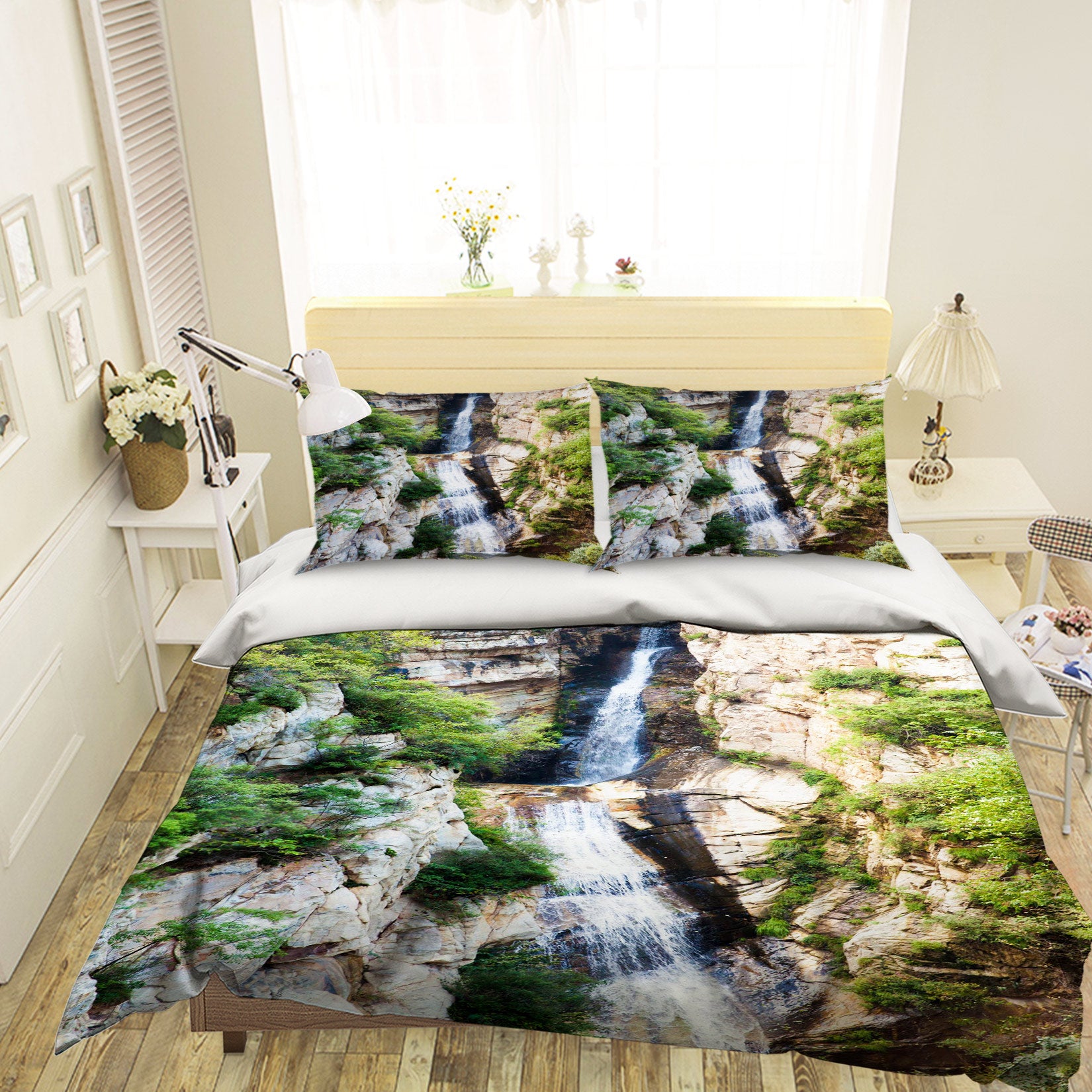 3D Stone Waterfall 16102 Bed Pillowcases Quilt
