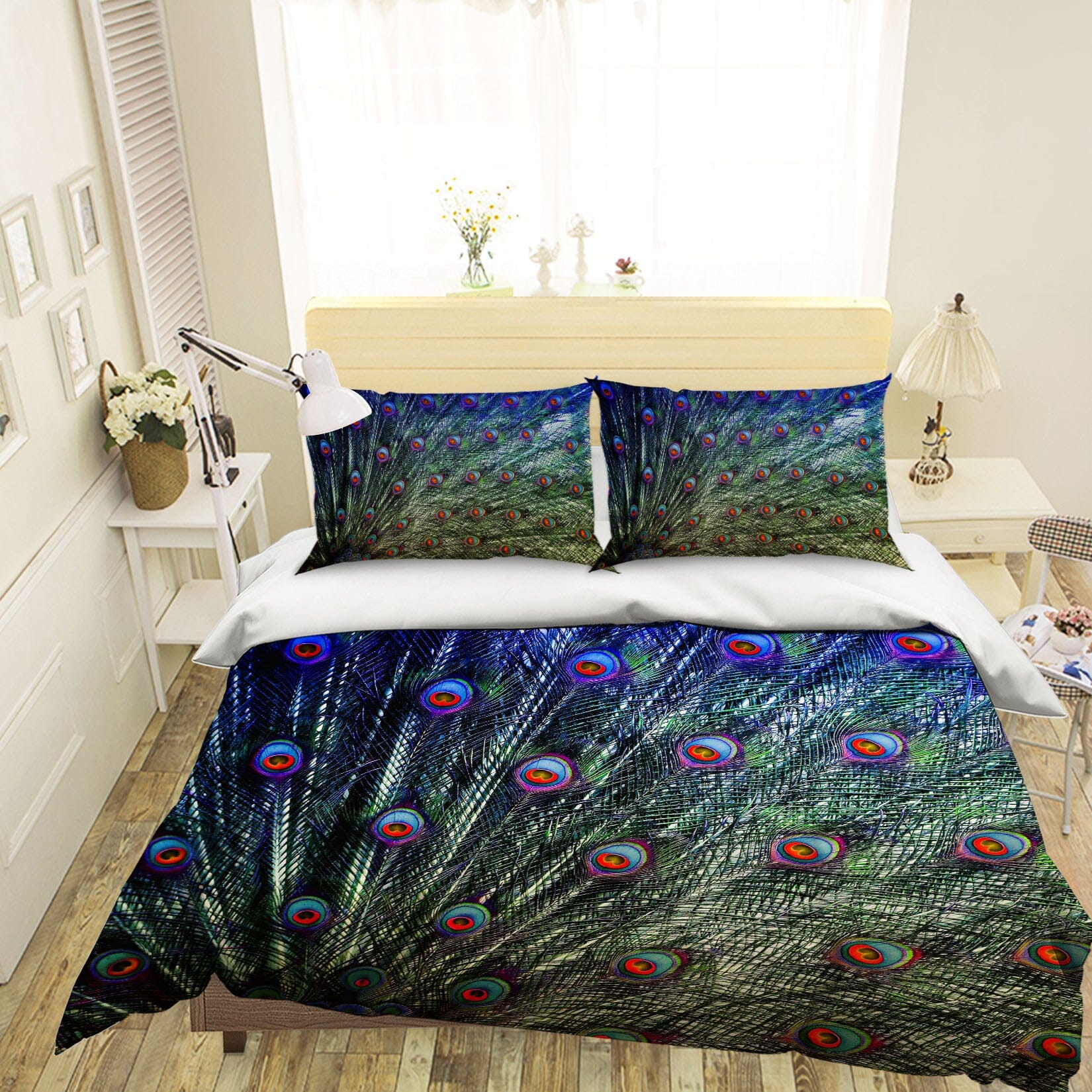 3D Green Feather 1934 Bed Pillowcases Quilt Quiet Covers AJ Creativity Home 