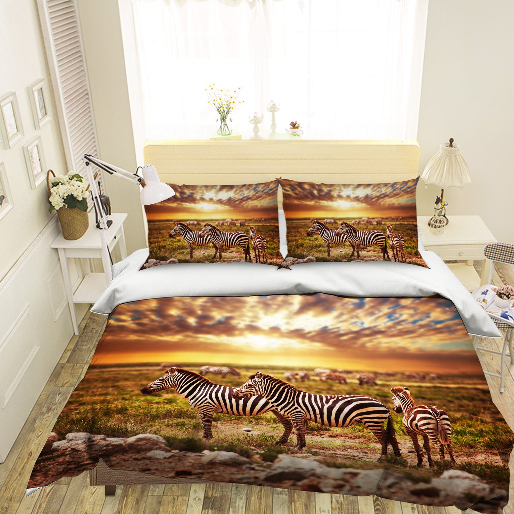 3D Sunset Zebra 007 Bed Pillowcases Quilt