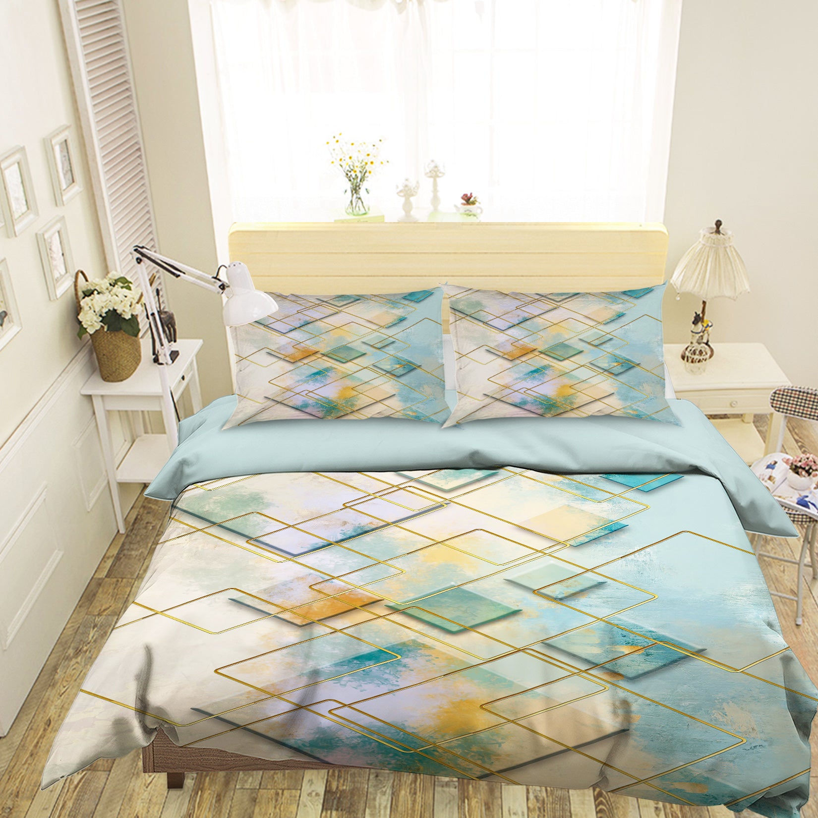 3D Light Blue Diamond 59092 Bed Pillowcases Quilt
