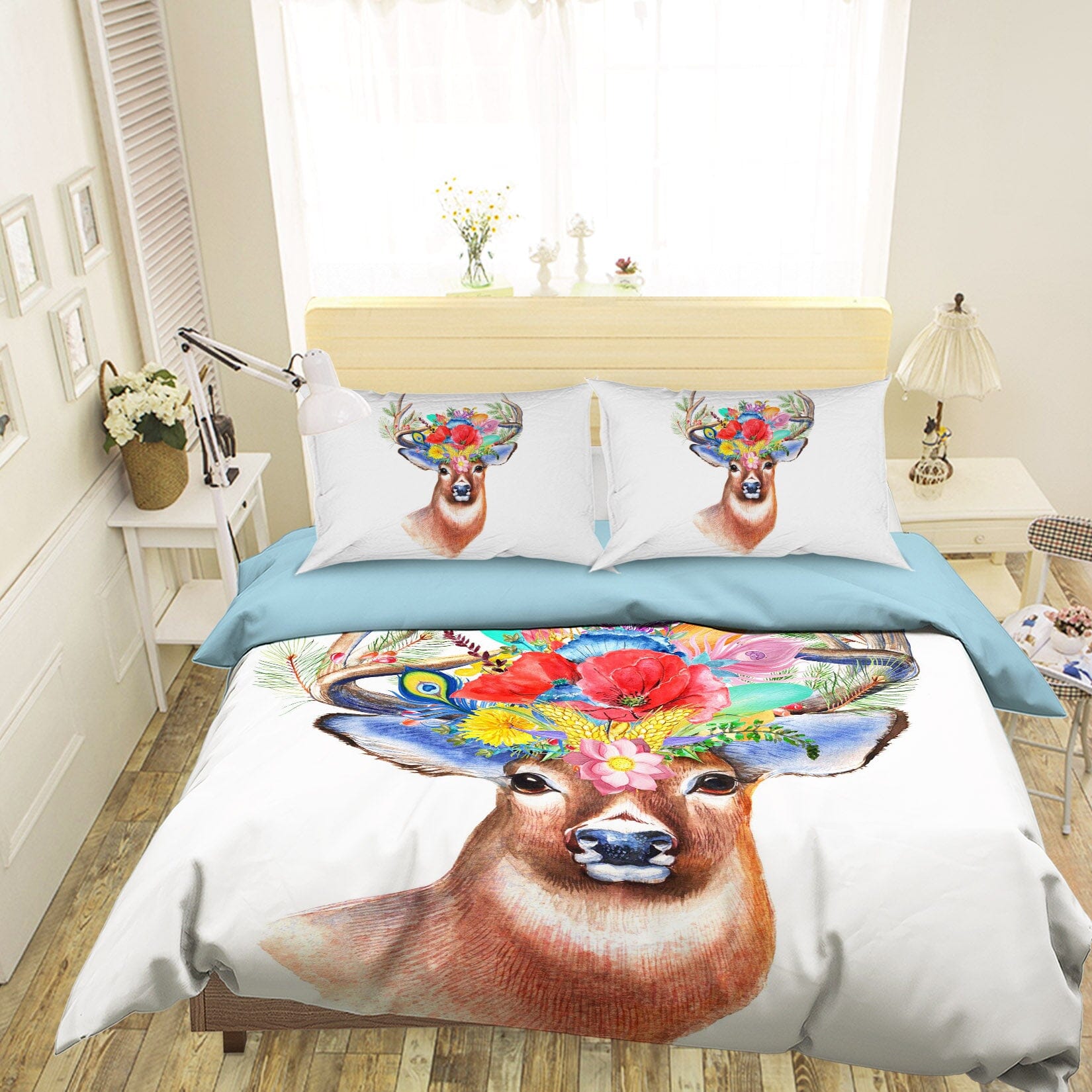 3D Flowers Elk 1944 Bed Pillowcases Quilt Quiet Covers AJ Creativity Home 