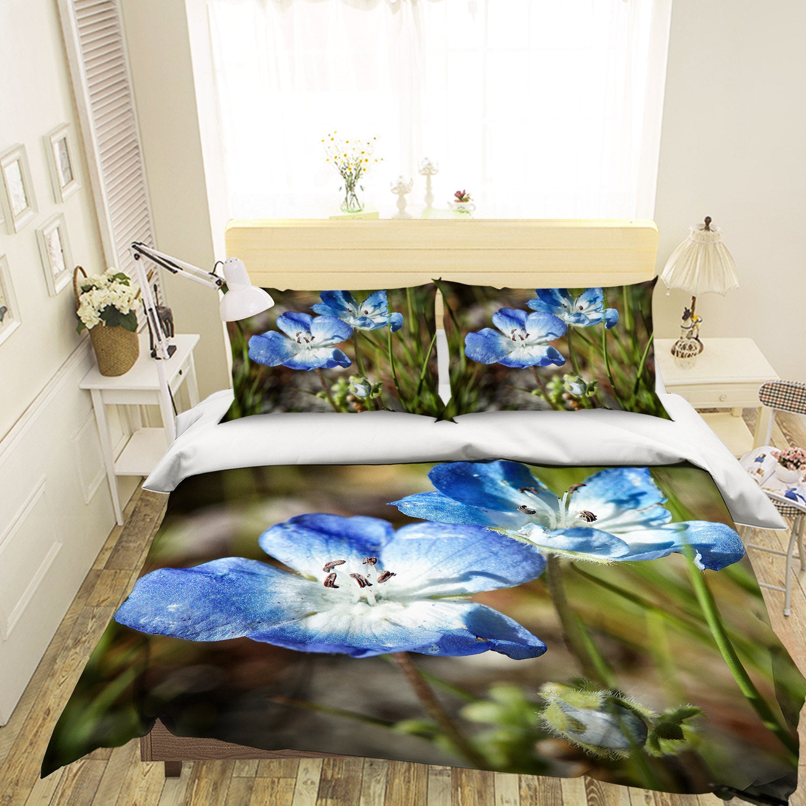3D Blue Flowers 62004 Kathy Barefield Bedding Bed Pillowcases Quilt