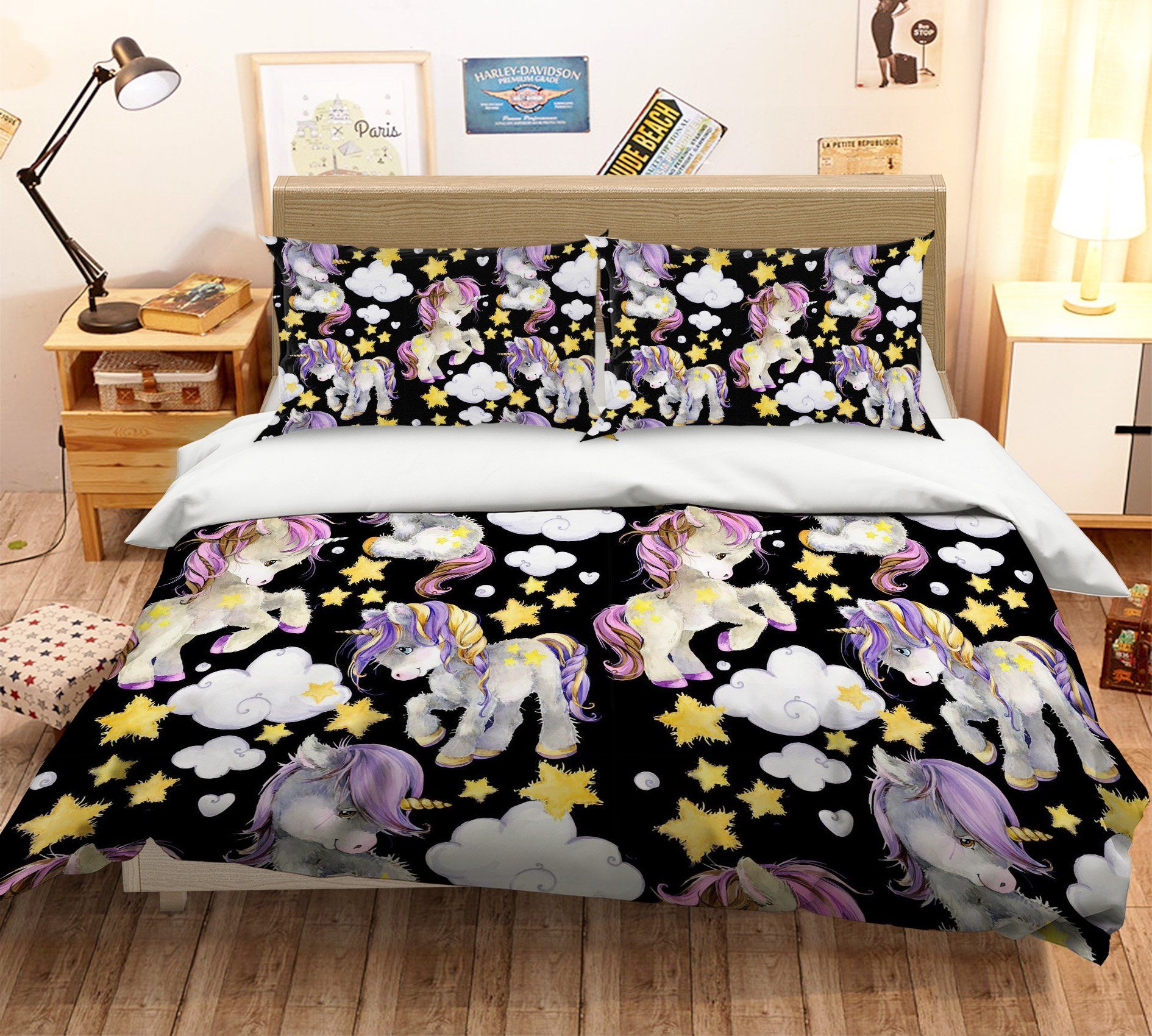 3D Cartoon Stars Unicorn 027 Bed Pillowcases Quilt Wallpaper AJ Wallpaper 