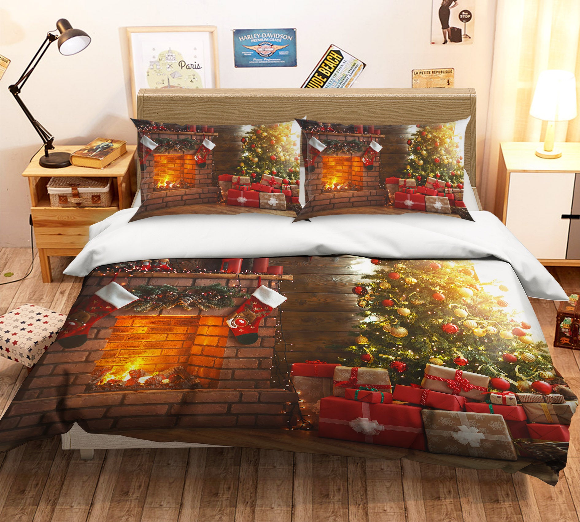 3D Fireplace Gift 51119 Christmas Quilt Duvet Cover Xmas Bed Pillowcases