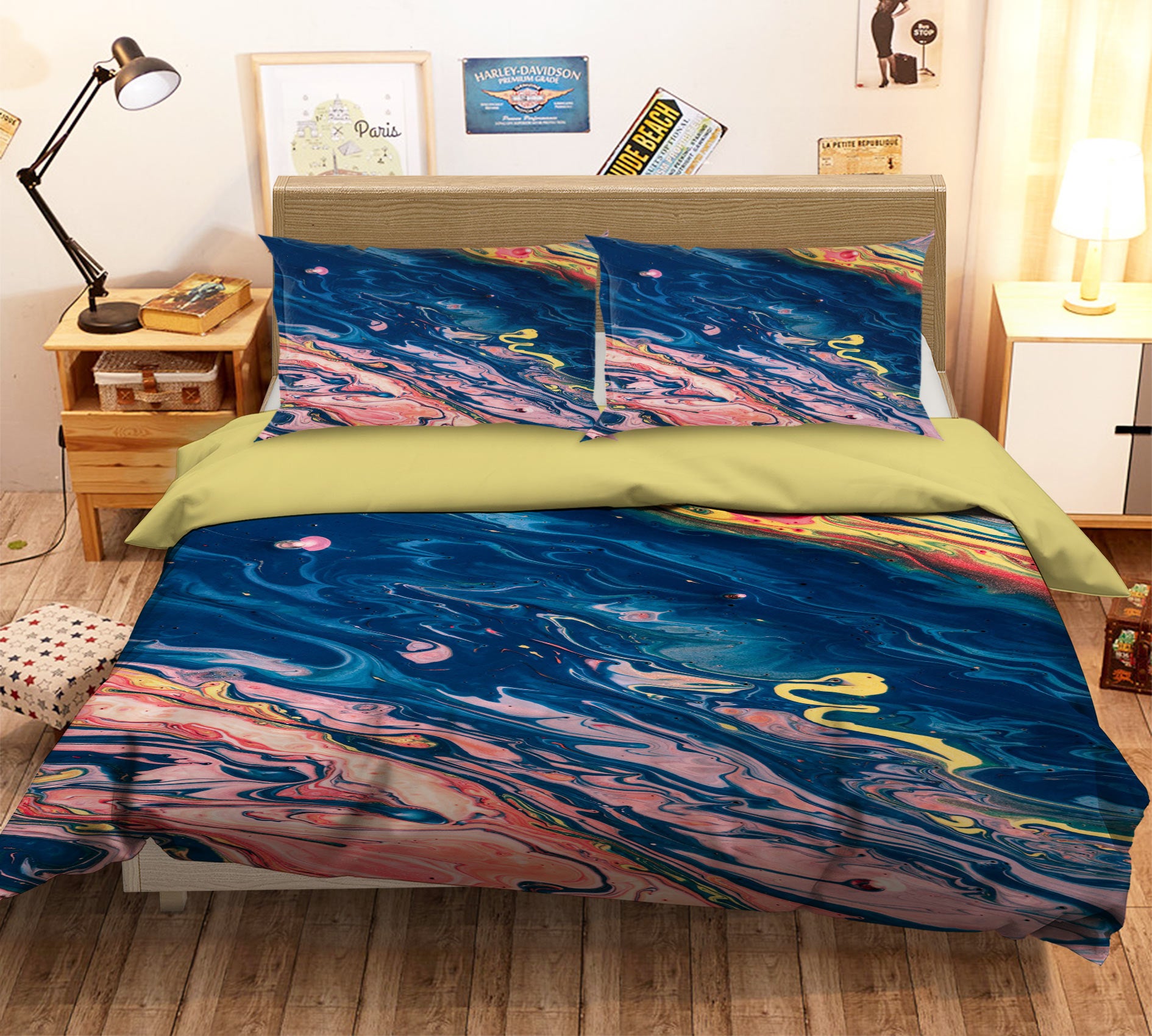 3D Pink Dark Blue Texture 59193 Bed Pillowcases Quilt