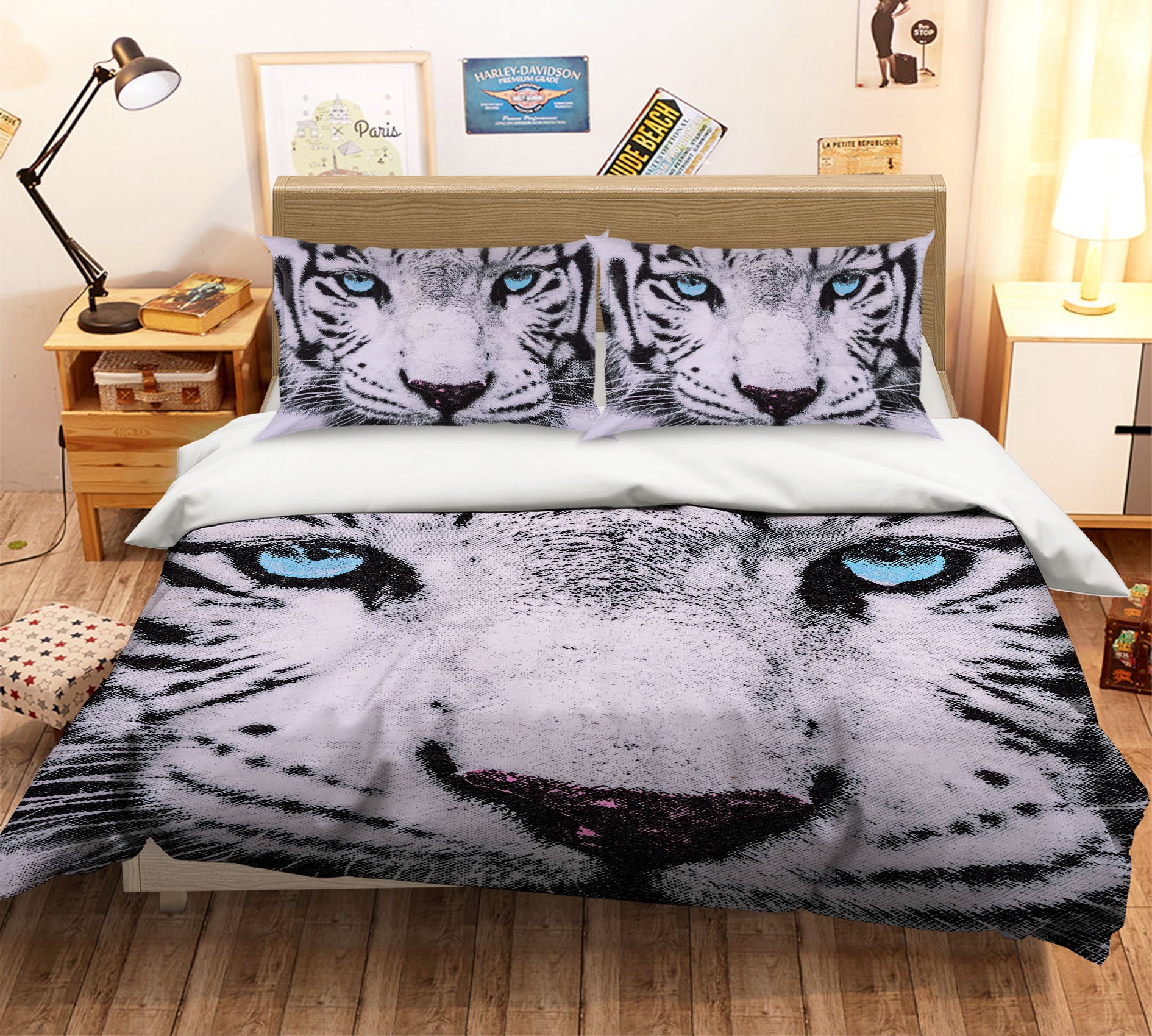 3D White Tiger 21057 Bed Pillowcases Quilt