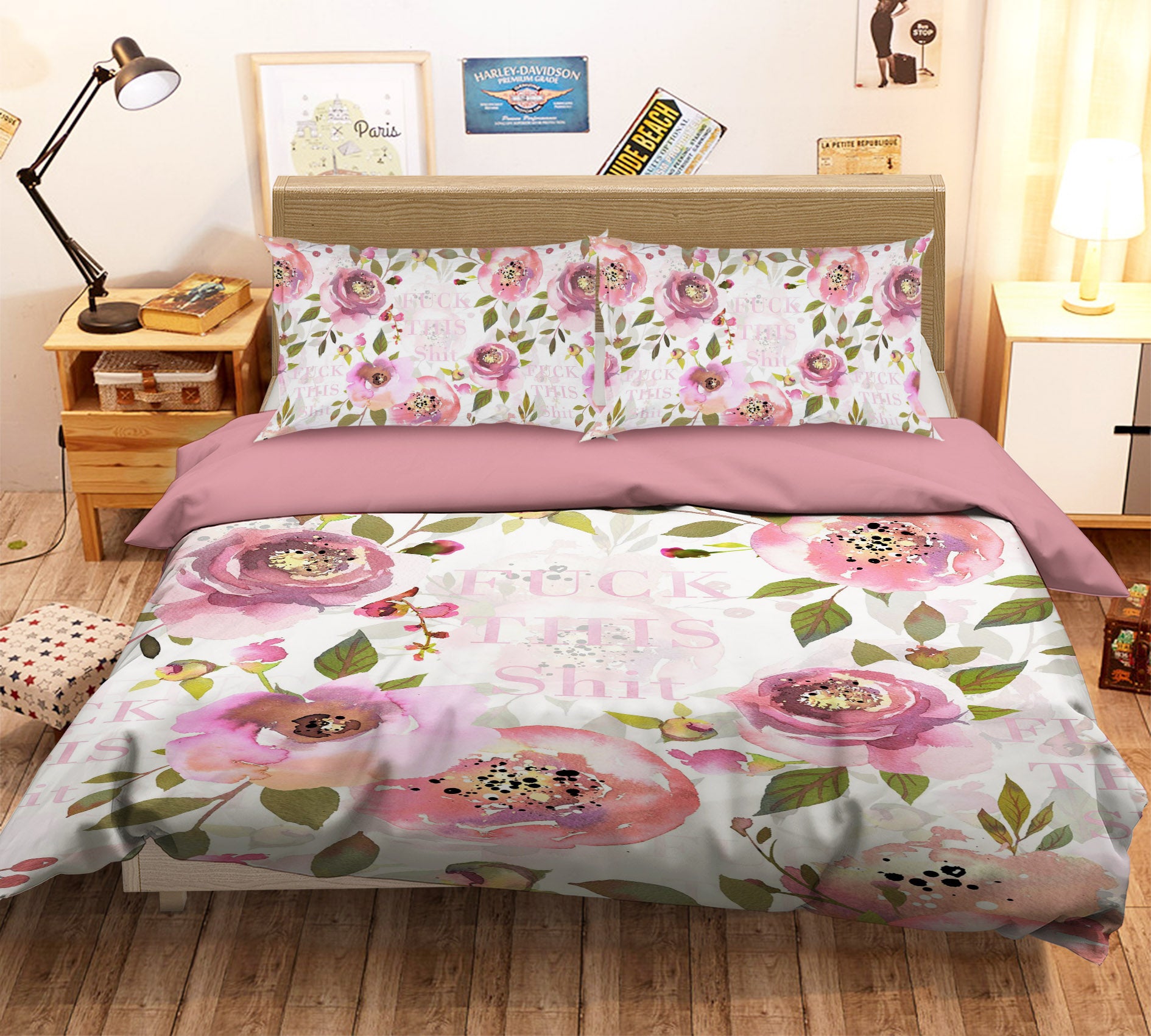3D Graffiti Pink Flowers 056 Uta Naumann Bedding Bed Pillowcases Quilt